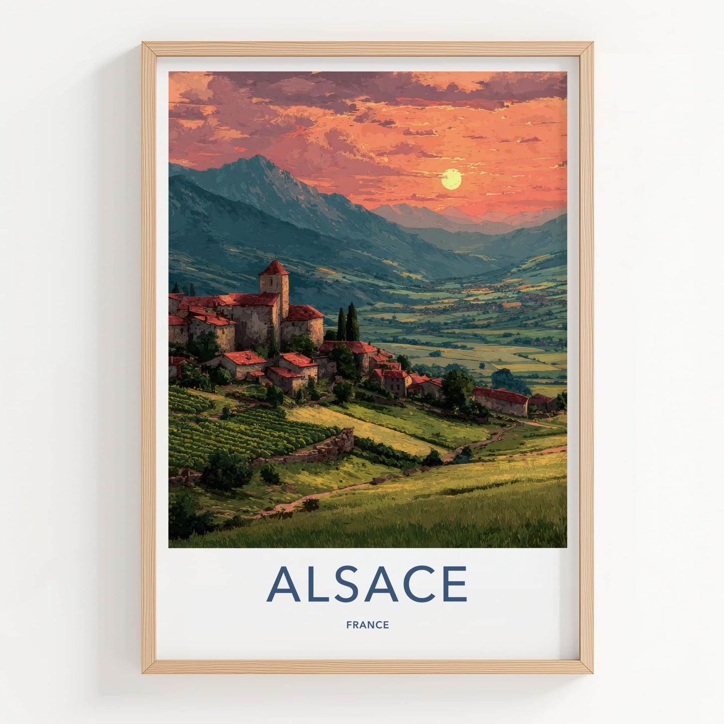 Alsace Poster - France Travel Art - Hillside Village Sunset Home Decor