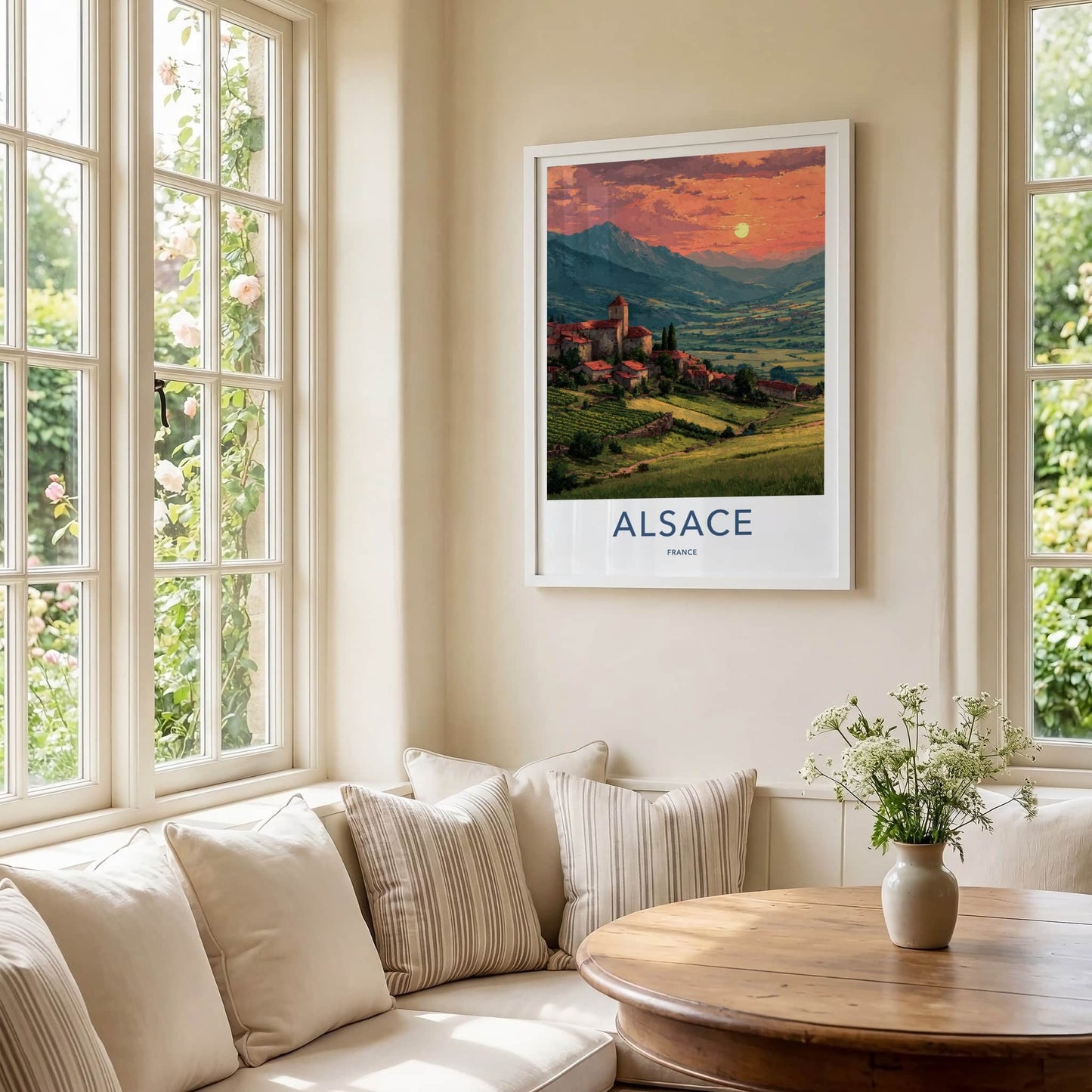 Alsace Poster - France Travel Art - Hillside Village Sunset Home Decor