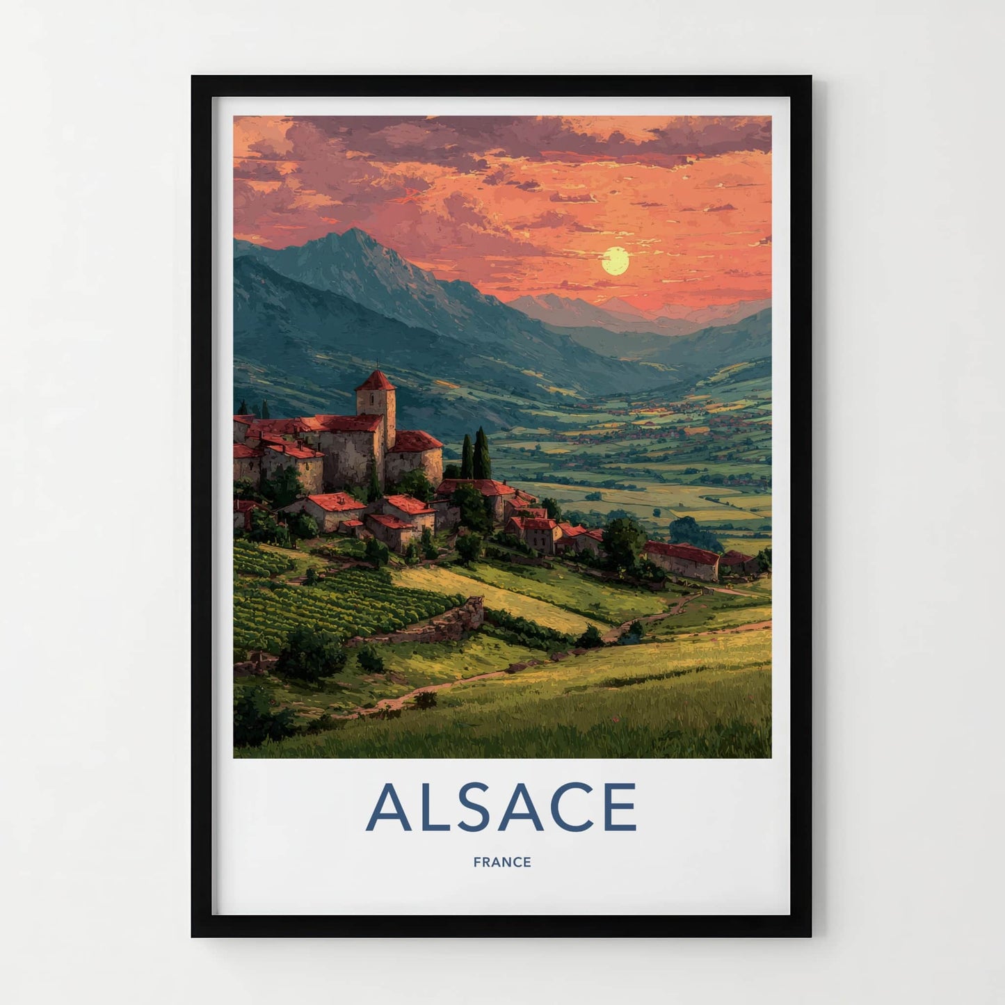 Alsace Poster - France Travel Art - Hillside Village Sunset Home Decor