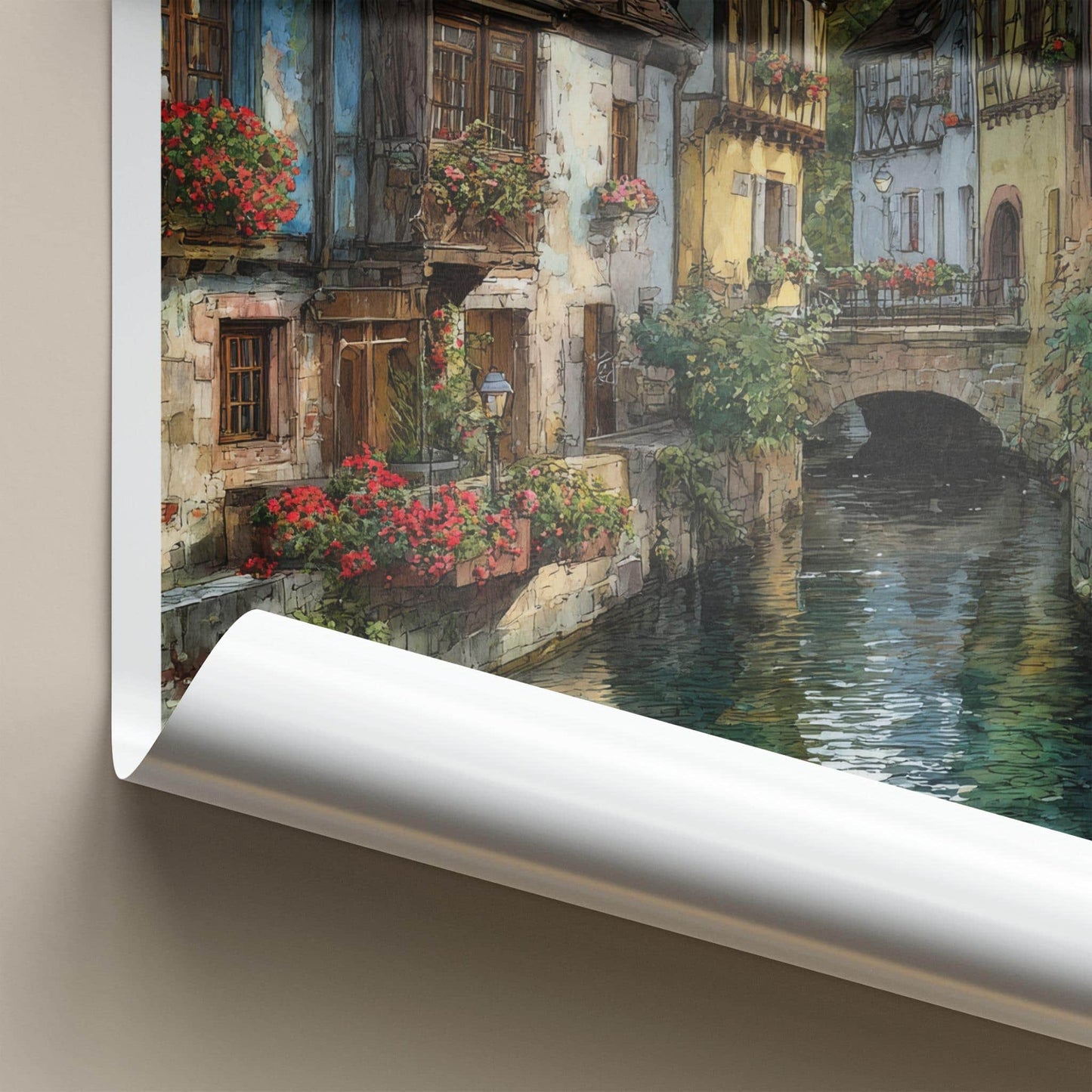 Alsace Poster - France Travel Illustration - Quaint Canal Village Home Decor
