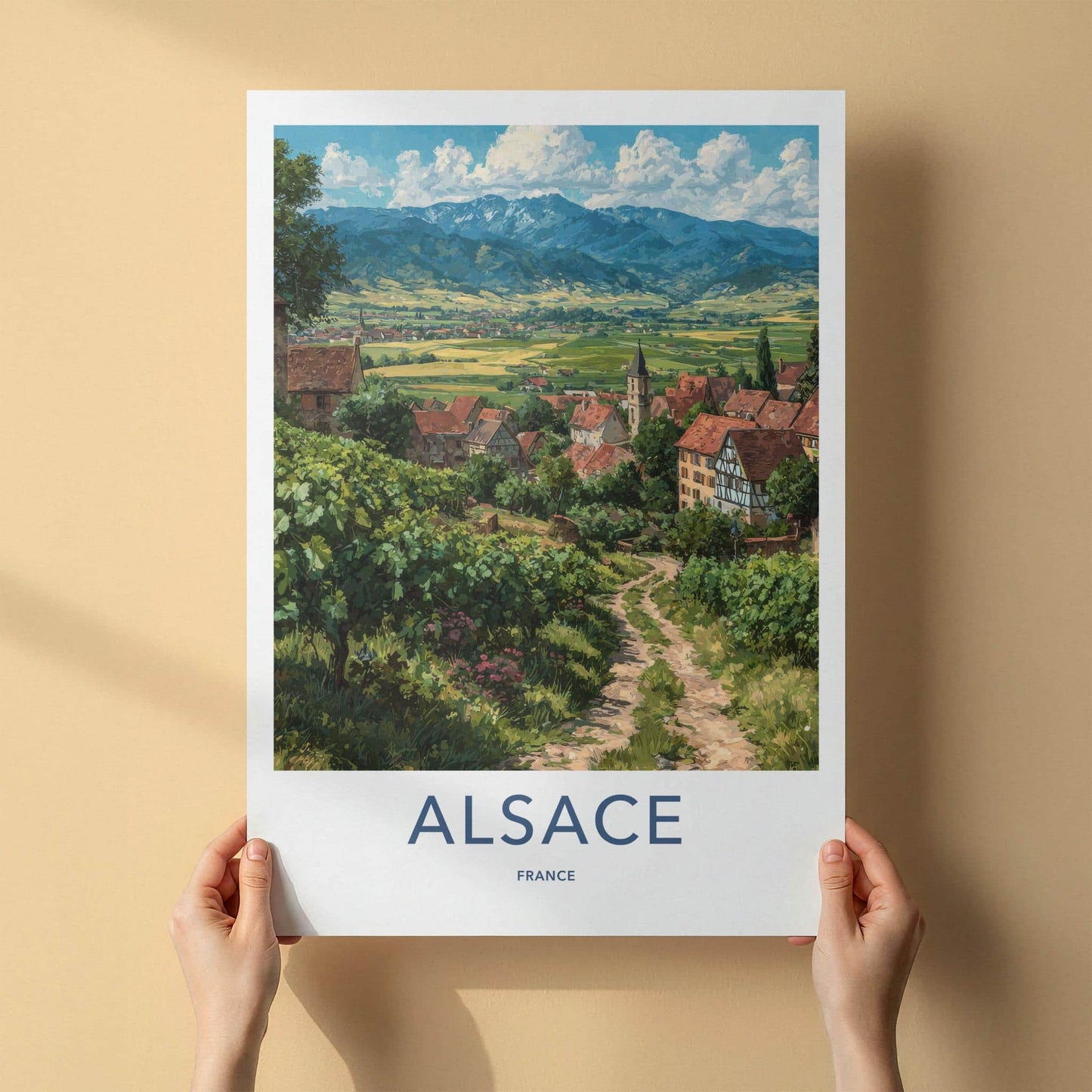Alsace Poster - France Travel Illustration - Village Valley View Home Decor