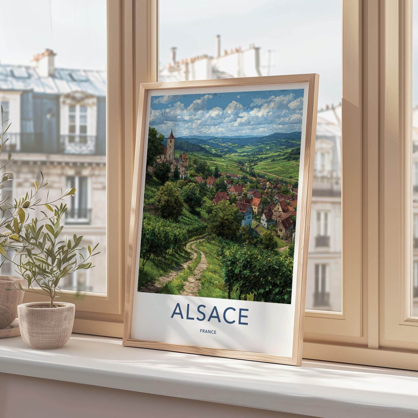 Alsace Poster - France Travel Illustration - Vineyard Village Home Decor