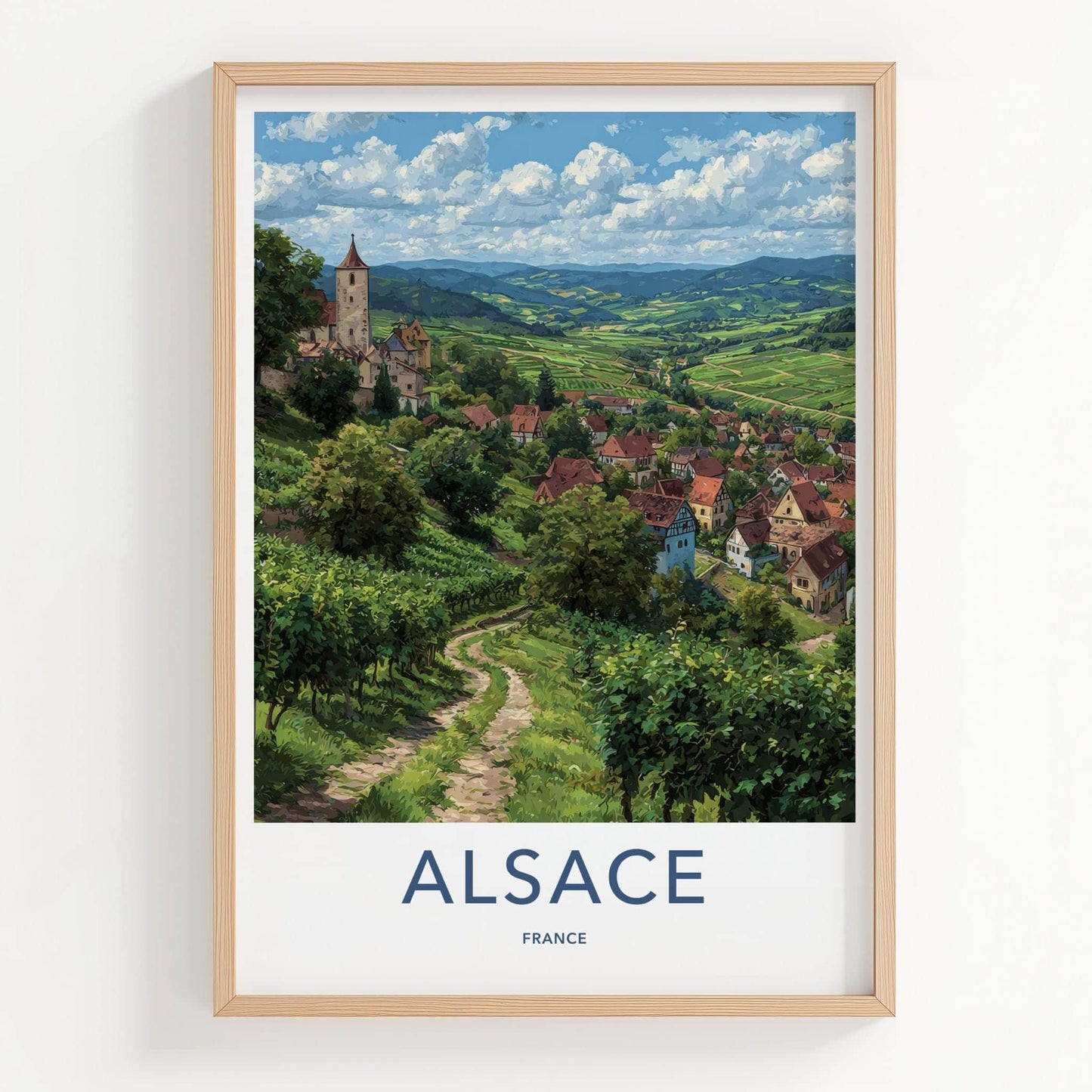 Alsace Poster - France Travel Illustration - Vineyard Village Home Decor