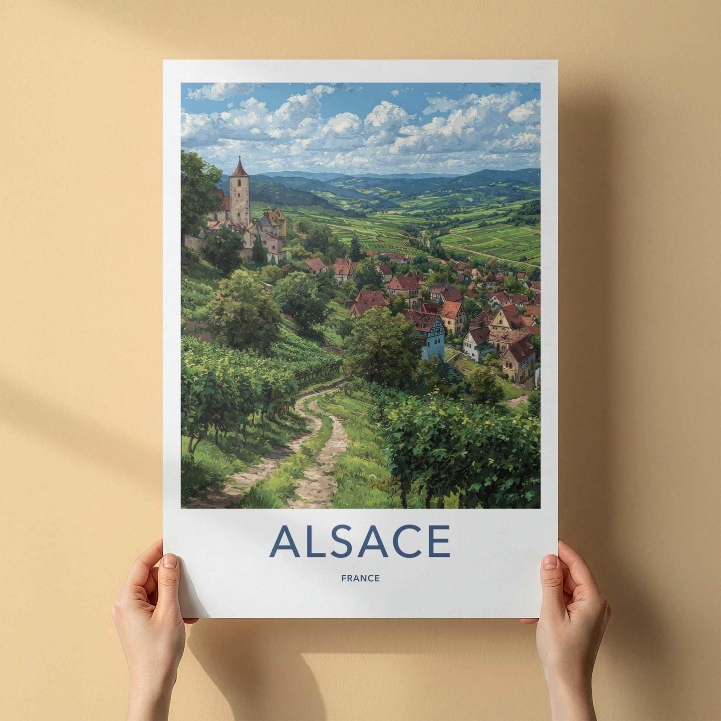 Alsace Poster - France Travel Illustration - Vineyard Village Home Decor