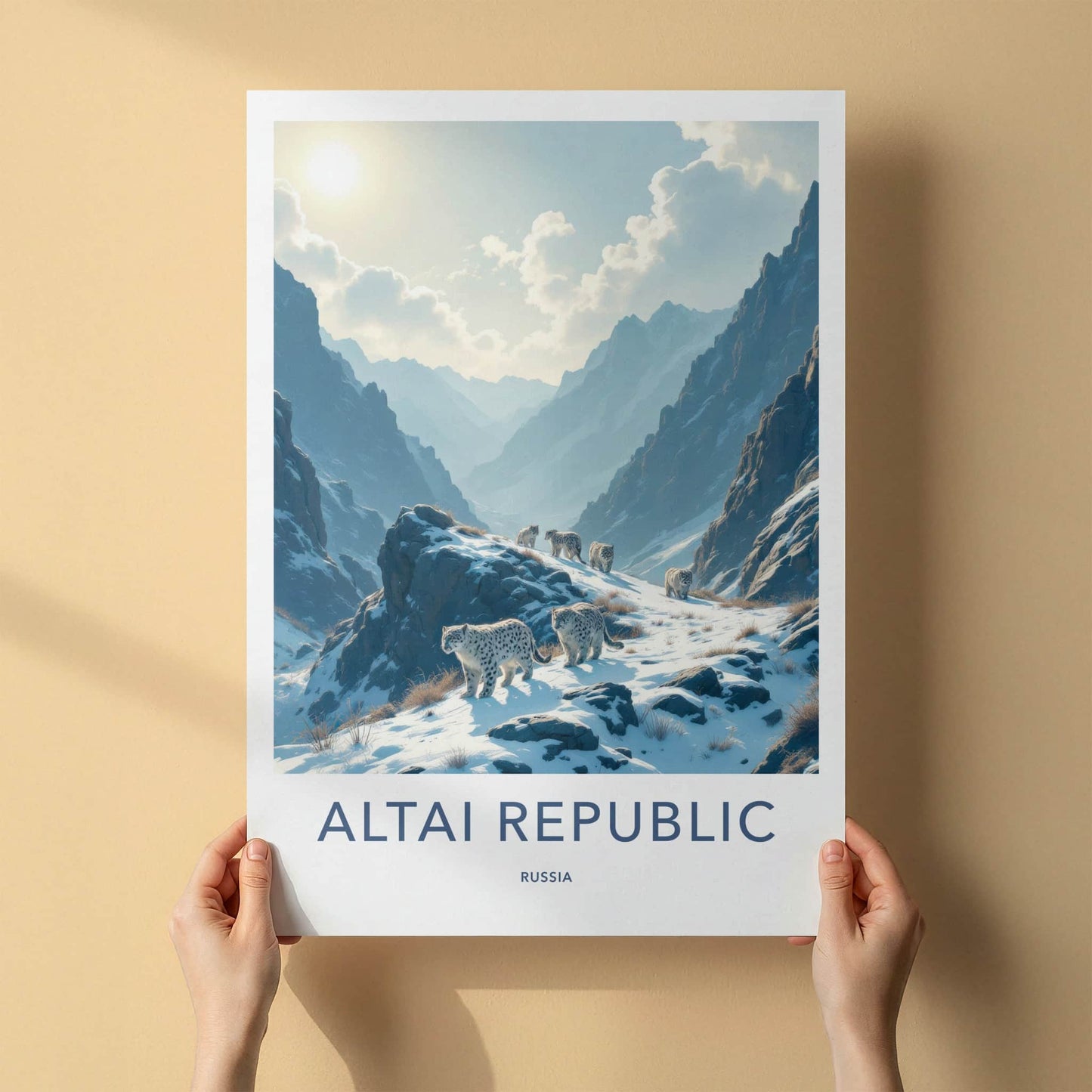 Altai Republic Poster - Russia Wall Art - Snowy Mountain Leopards Home Decor