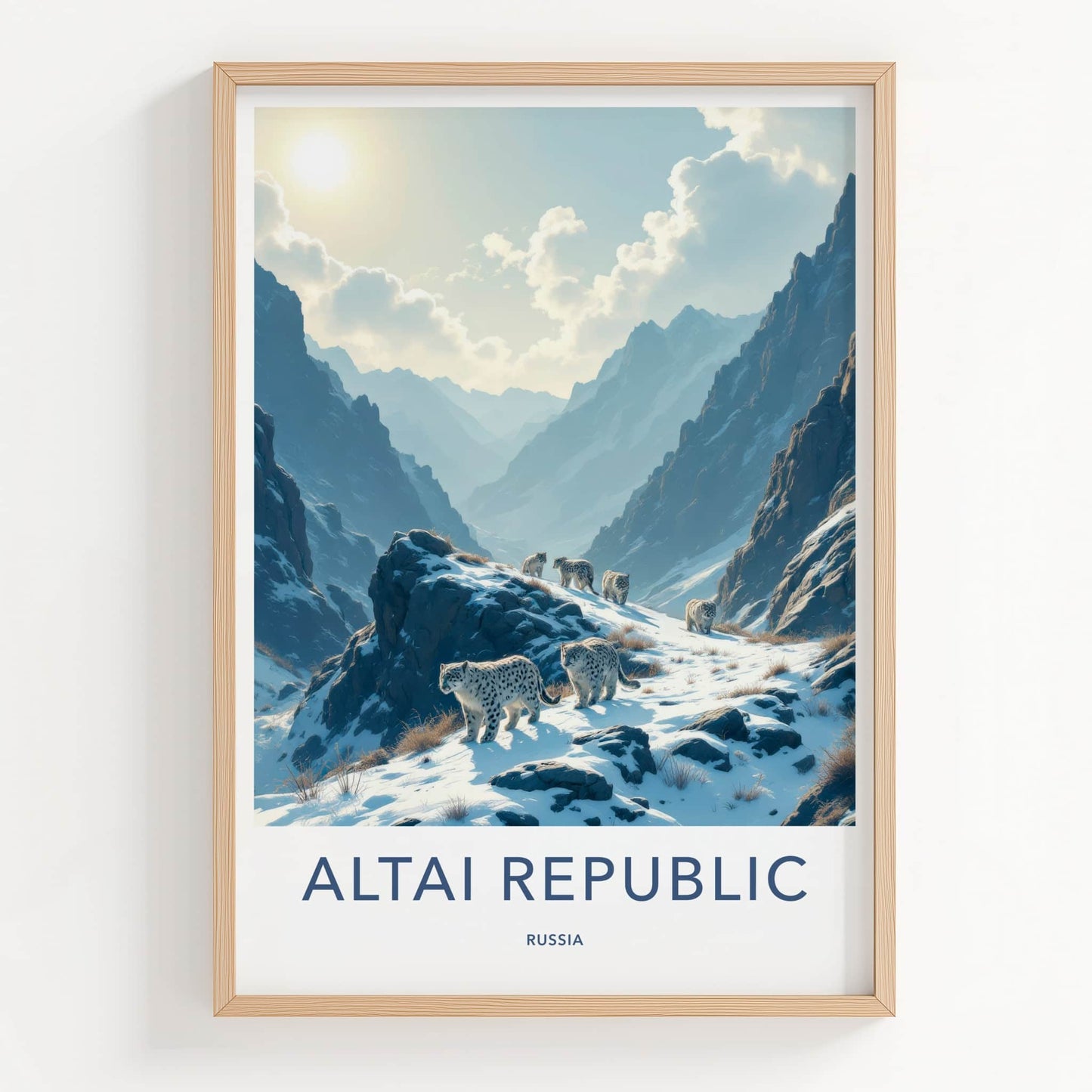 Altai Republic Poster - Russia Wall Art - Snowy Mountain Leopards Home Decor