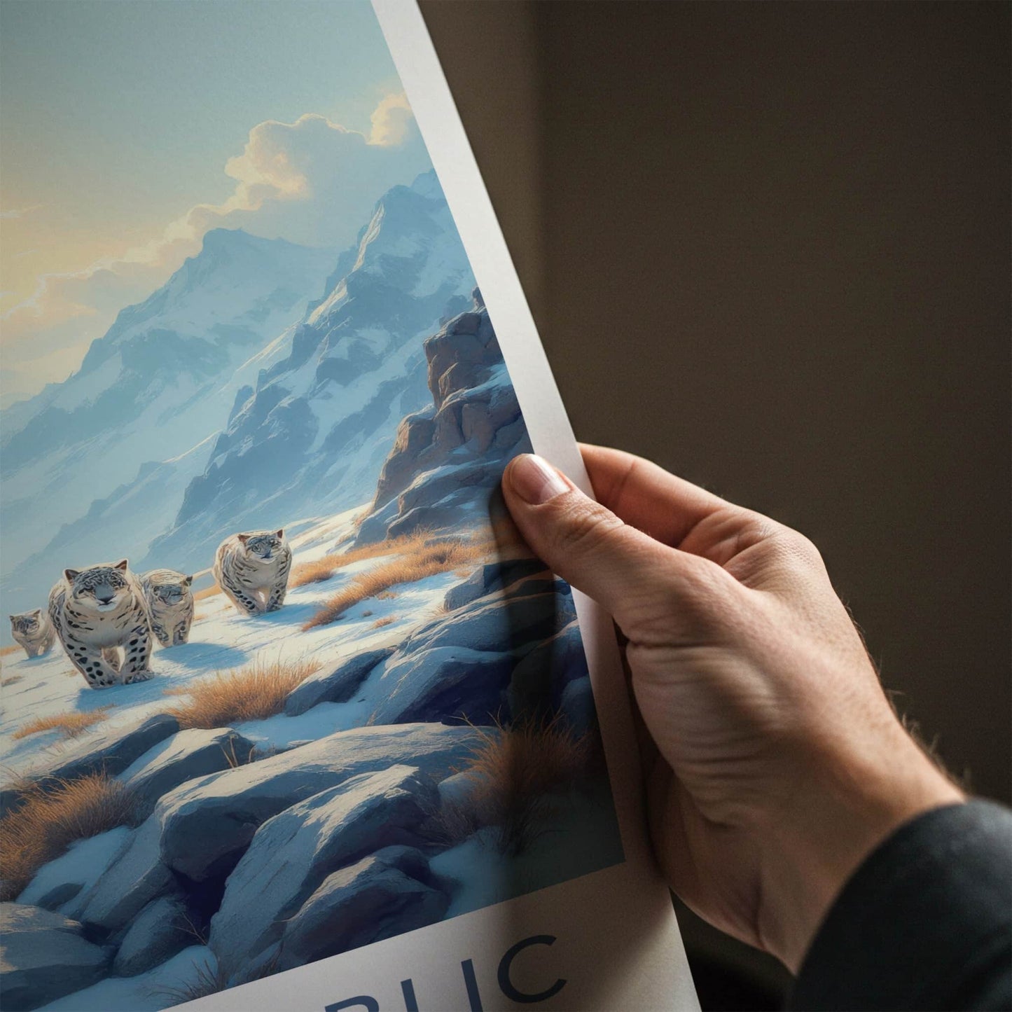 Altai Republic Poster - Russia Wall Art - Walking Snow Leopards Home Decor
