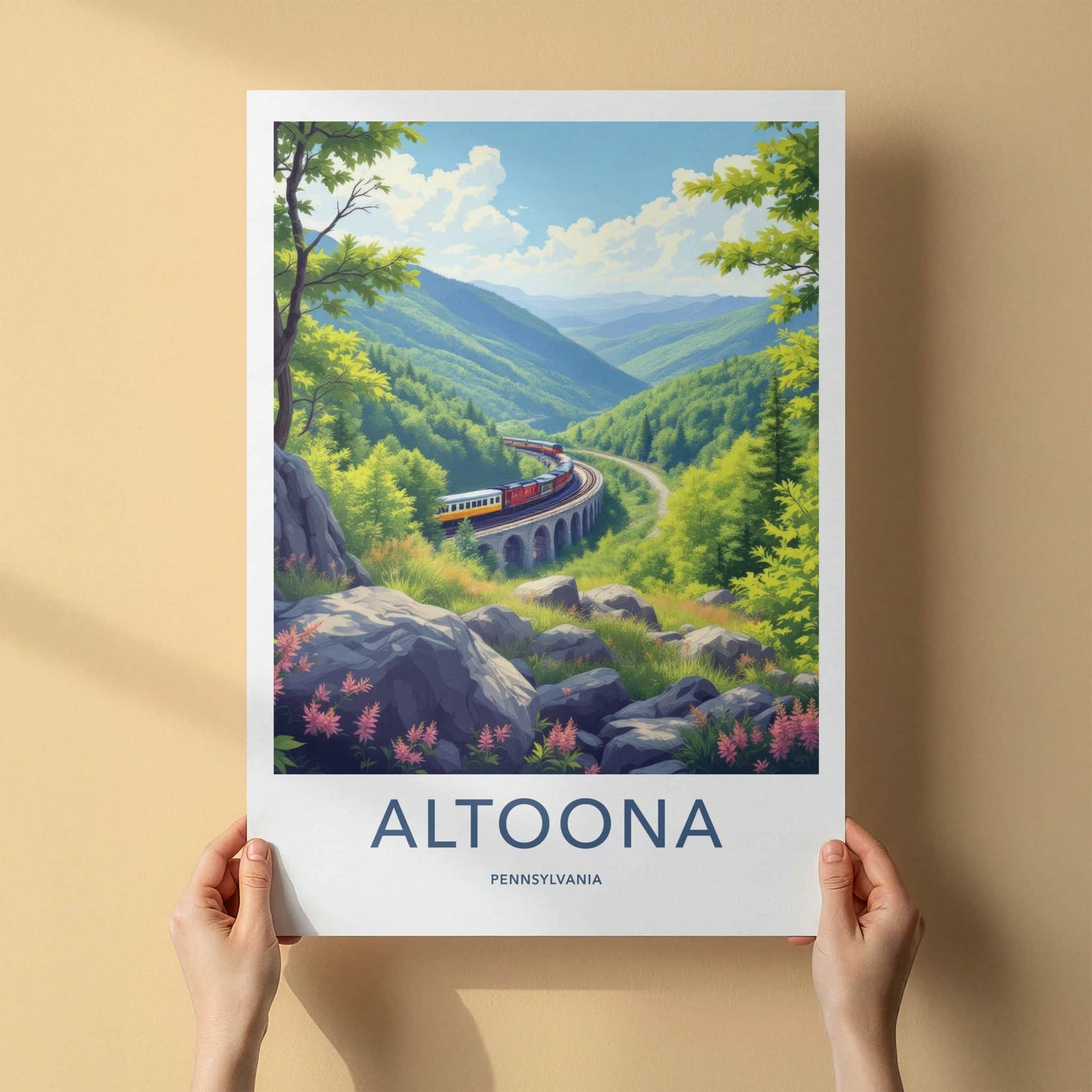 Altoona Poster - Pennsylvania Travel Art - Arched Viaduct Train Home Decor