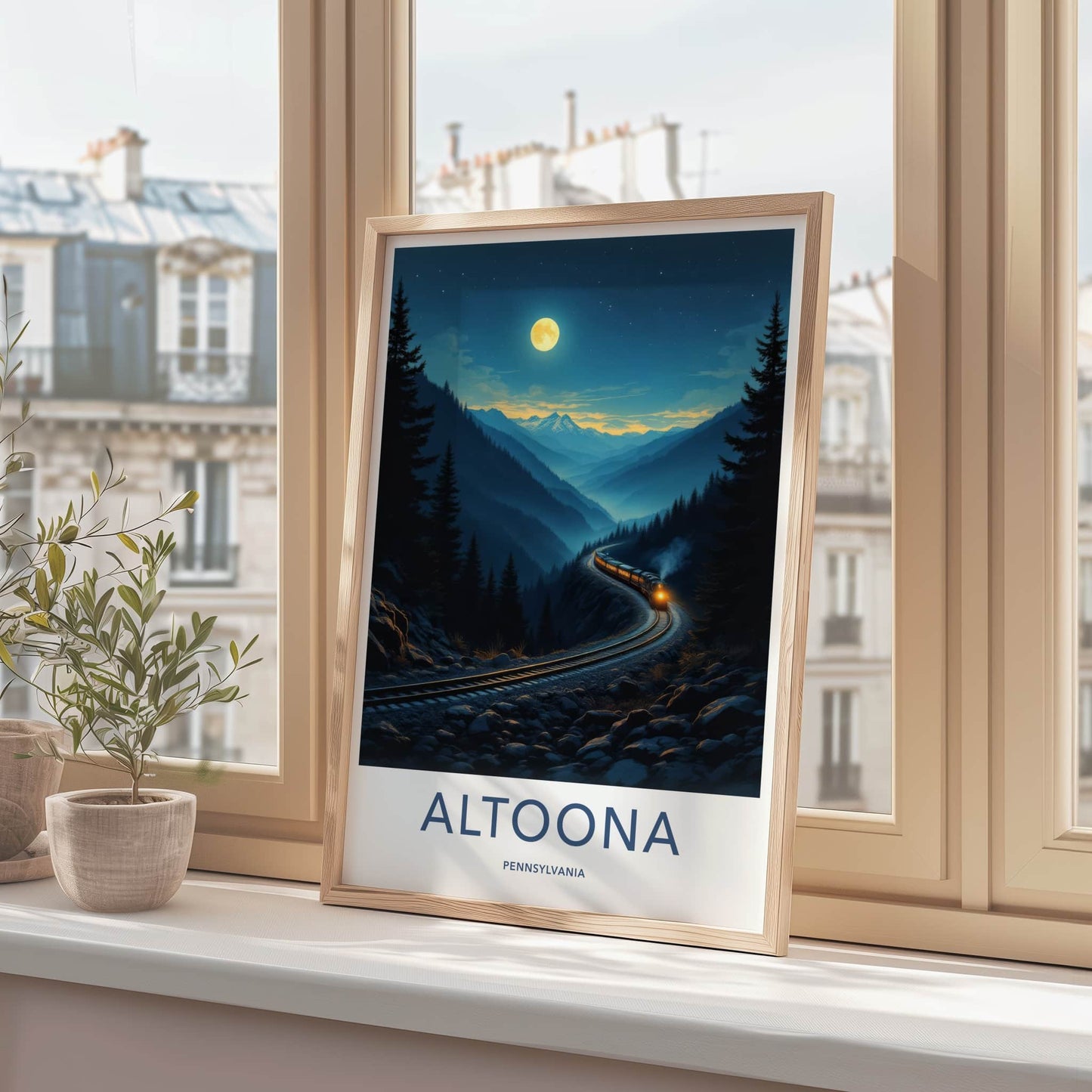 Altoona Poster - Pennsylvania Travel Art - Curving Train Mountains Home Decor