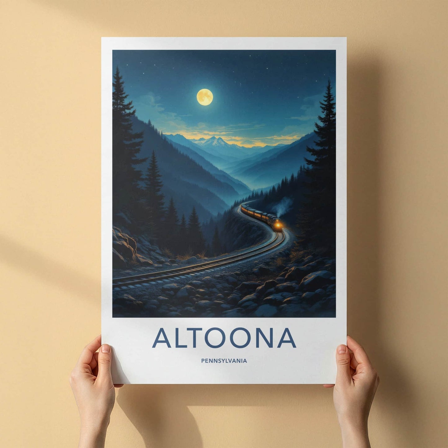 Altoona Poster - Pennsylvania Travel Art - Curving Train Mountains Home Decor