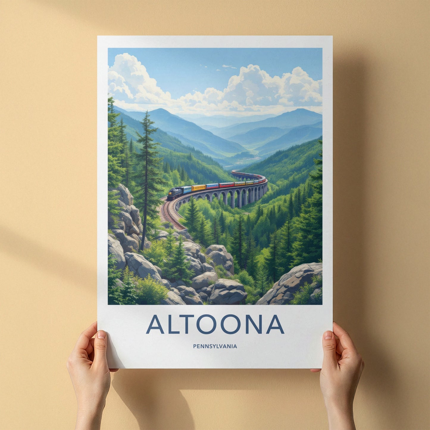 Altoona Poster - Pennsylvania Travel Art - Train Viaduct Mountains Home Decor