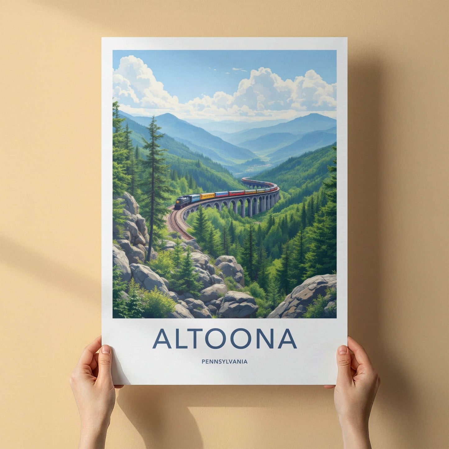 Altoona Poster - Pennsylvania Travel Art - Train Viaduct Mountains Home Decor