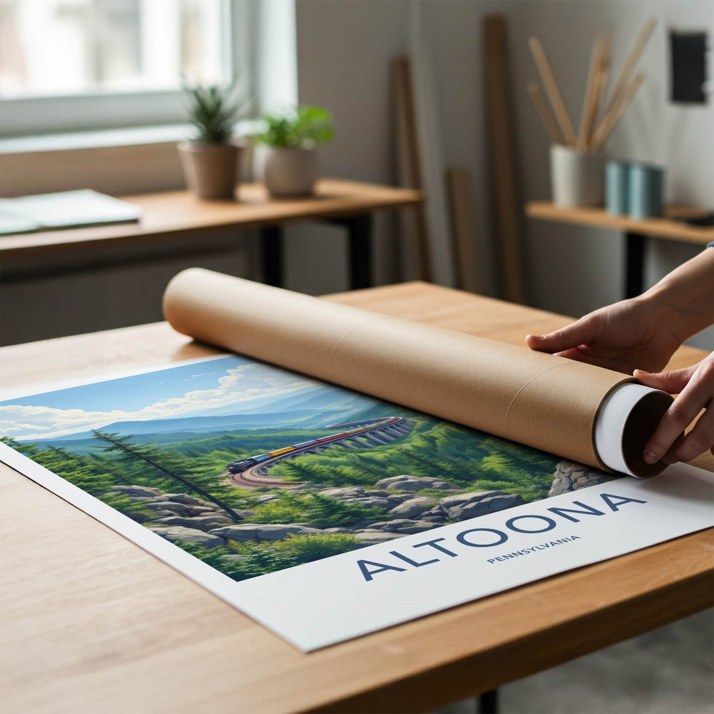 Altoona Poster - Pennsylvania Travel Art - Train Viaduct Mountains Home Decor