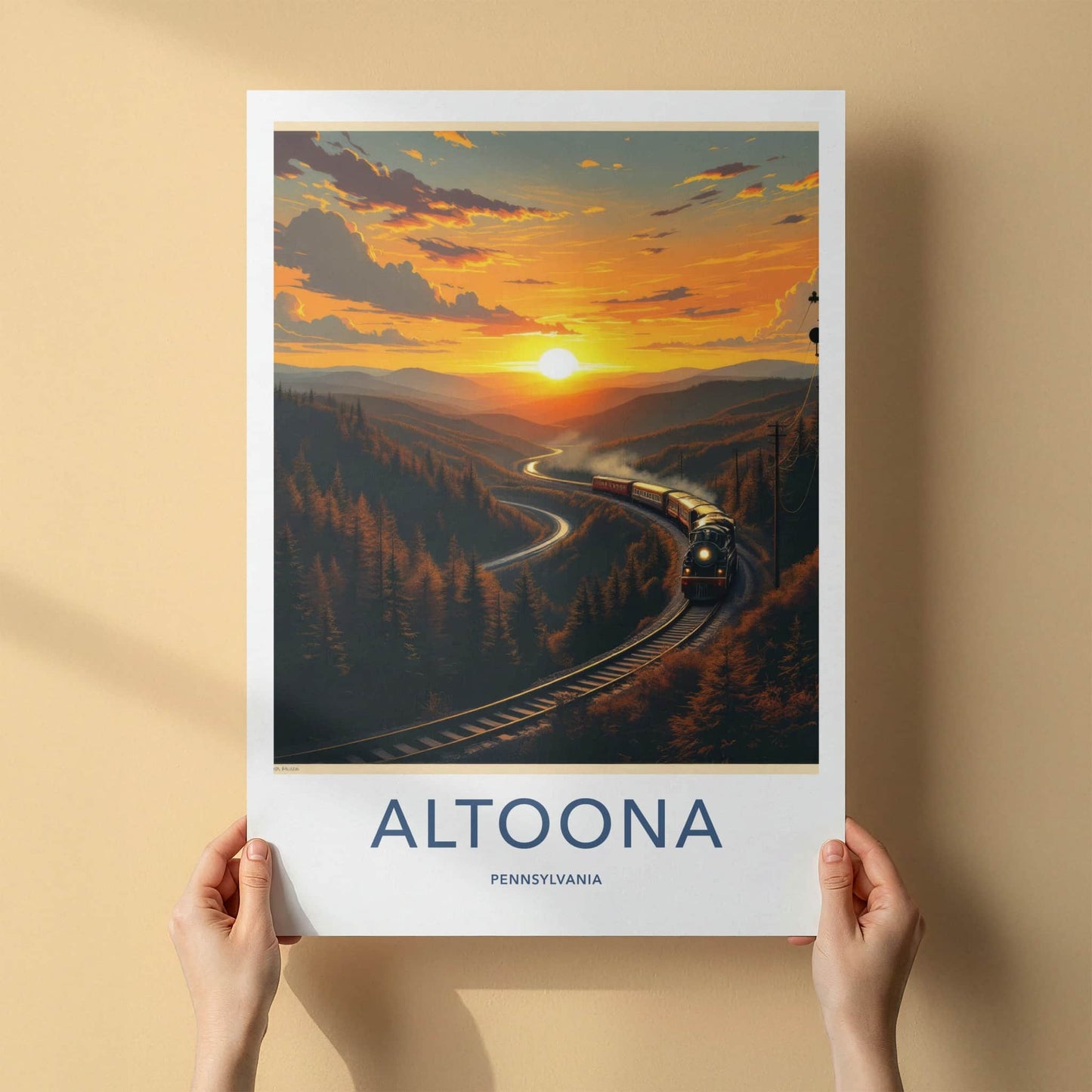 Altoona Poster - Pennsylvania Travel Art - Winding Track Sunset Home Decor