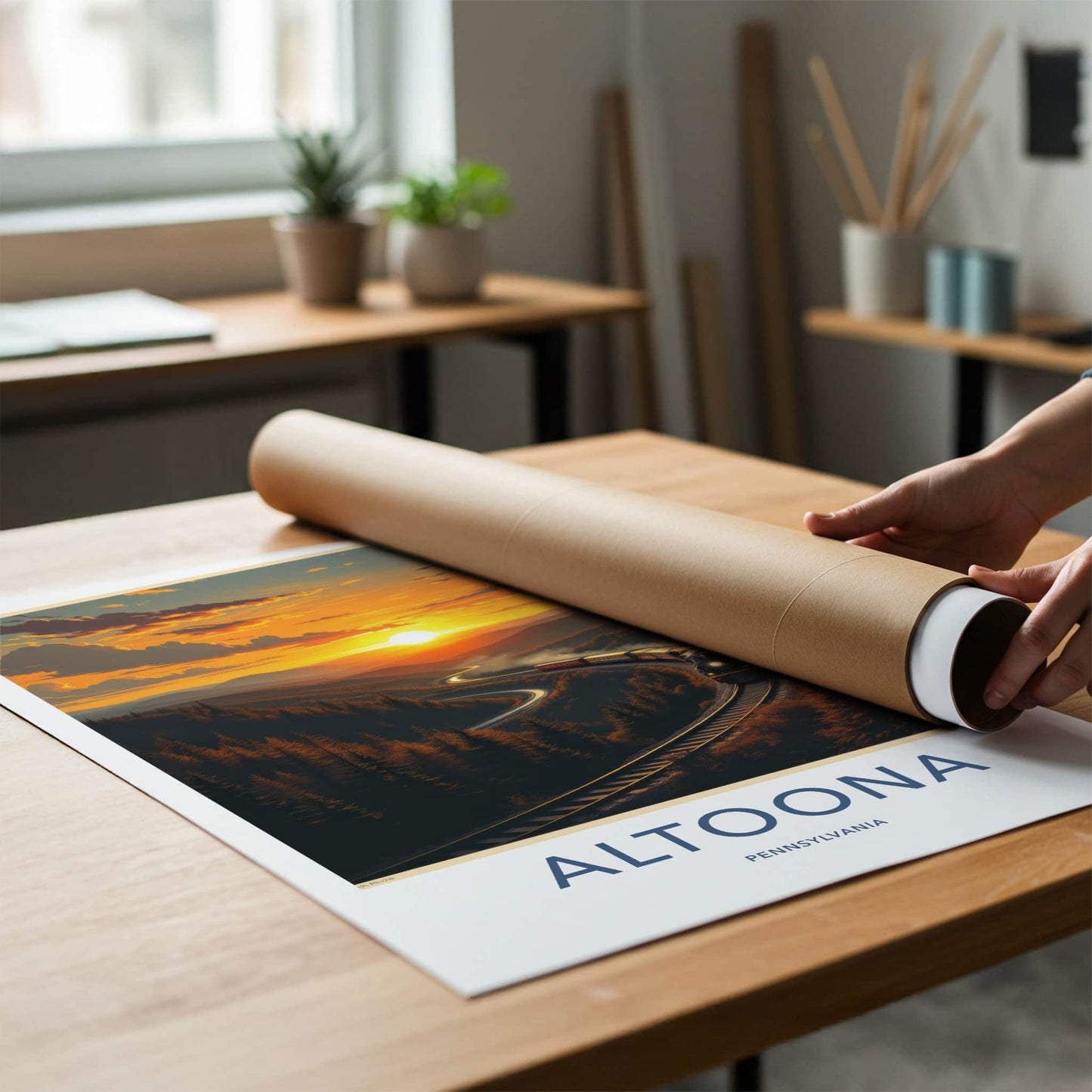 Altoona Poster - Pennsylvania Travel Art - Winding Track Sunset Home Decor