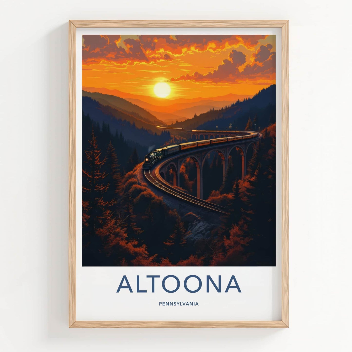 Altoona Poster - Pennsylvania Wall Art - Sunset Train Viaduct Home Decor