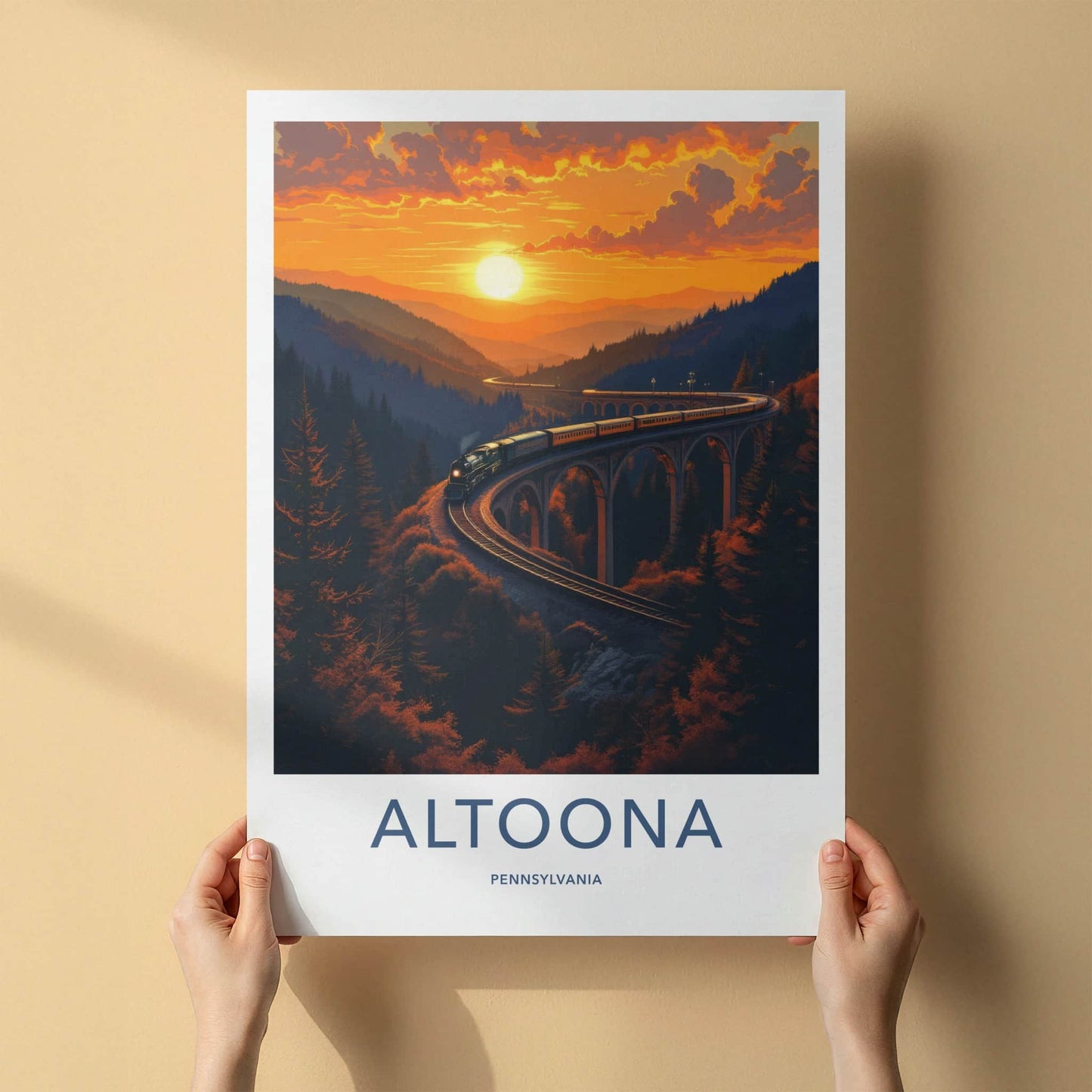 Altoona Poster - Pennsylvania Wall Art - Sunset Train Viaduct Home Decor