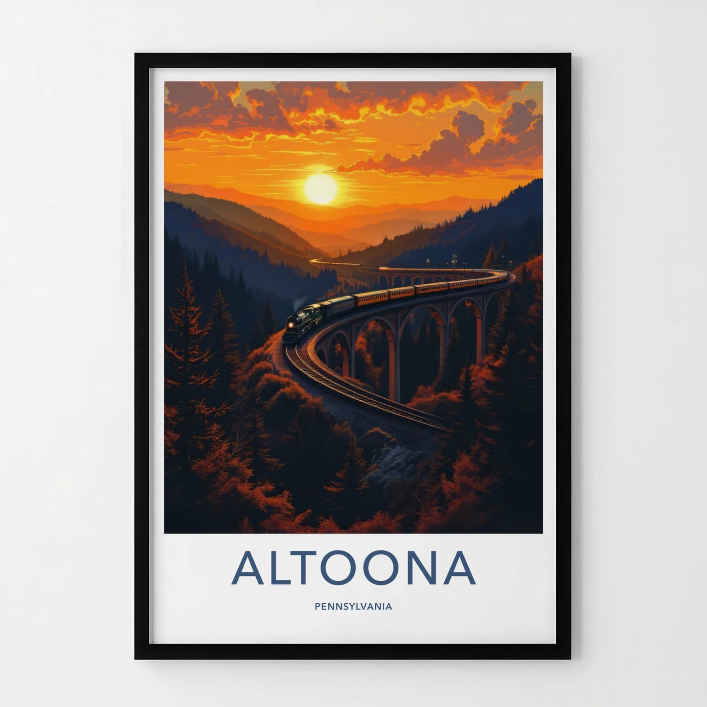 Altoona Poster - Pennsylvania Wall Art - Sunset Train Viaduct Home Decor