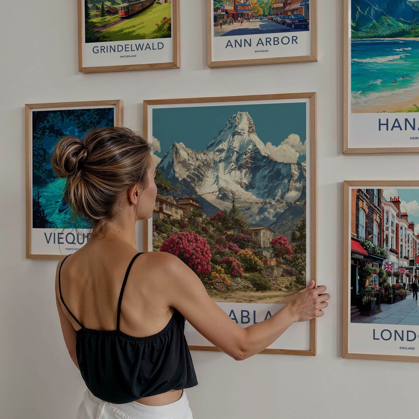 Ama Dablam Poster - Nepal Travel Art - Mountain Village Rhododendrons Gallery Art