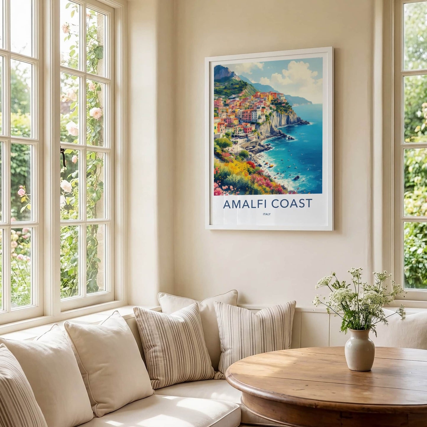 Amalfi Coast Poster - Italy Framed Art - Colorful Cliffside Village Home Decor