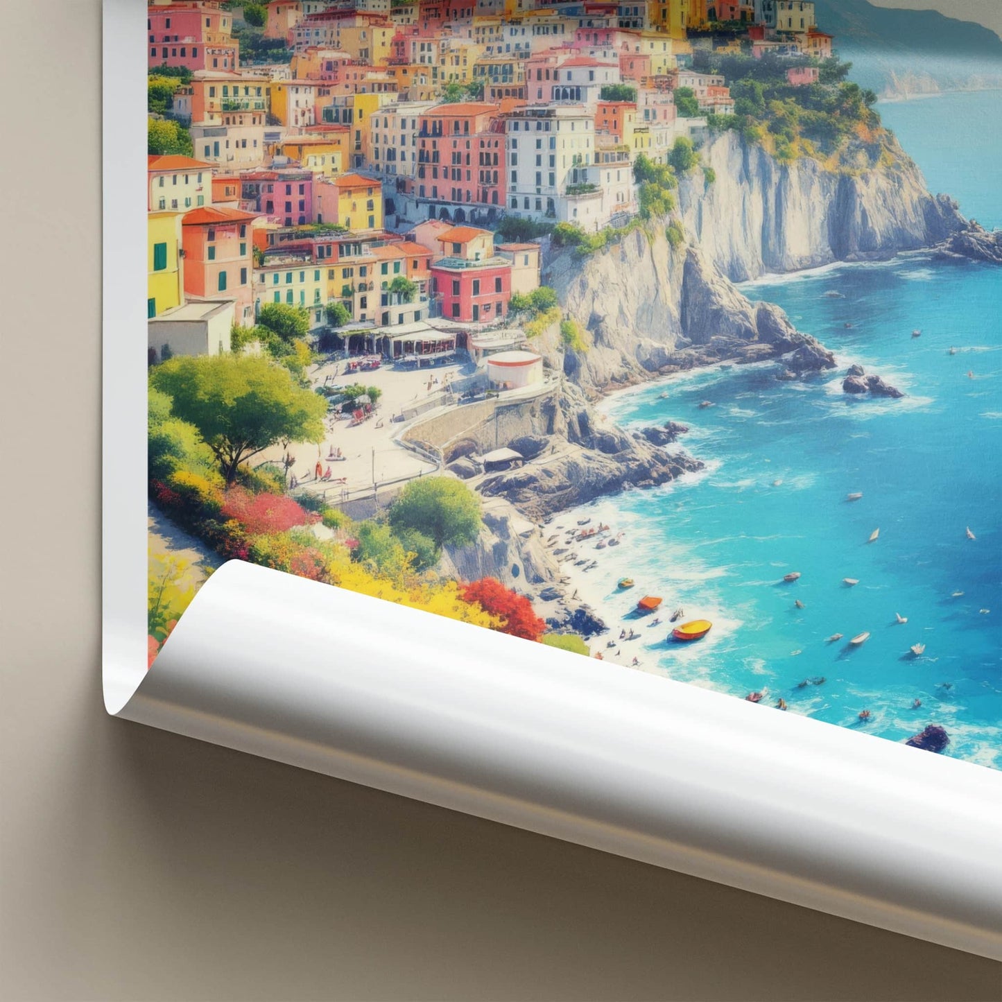 Amalfi Coast Poster - Italy Framed Art - Colorful Cliffside Village Home Decor