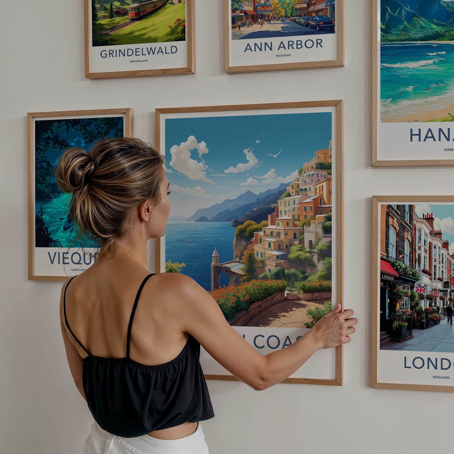 Amalfi Coast Poster - Italy Travel Art - Colorful Cliffside Town Home Decor