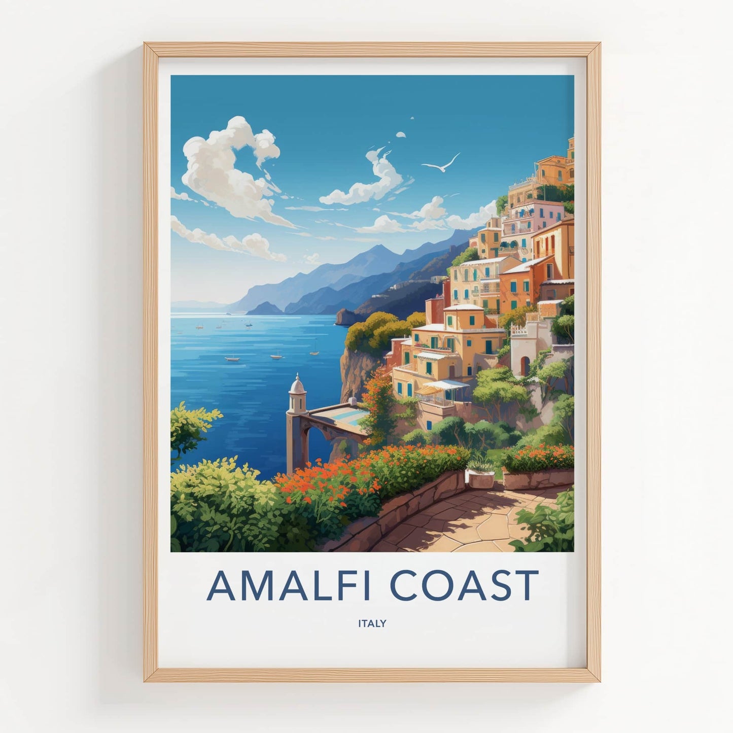 Amalfi Coast Poster - Italy Travel Art - Colorful Cliffside Town Home Decor