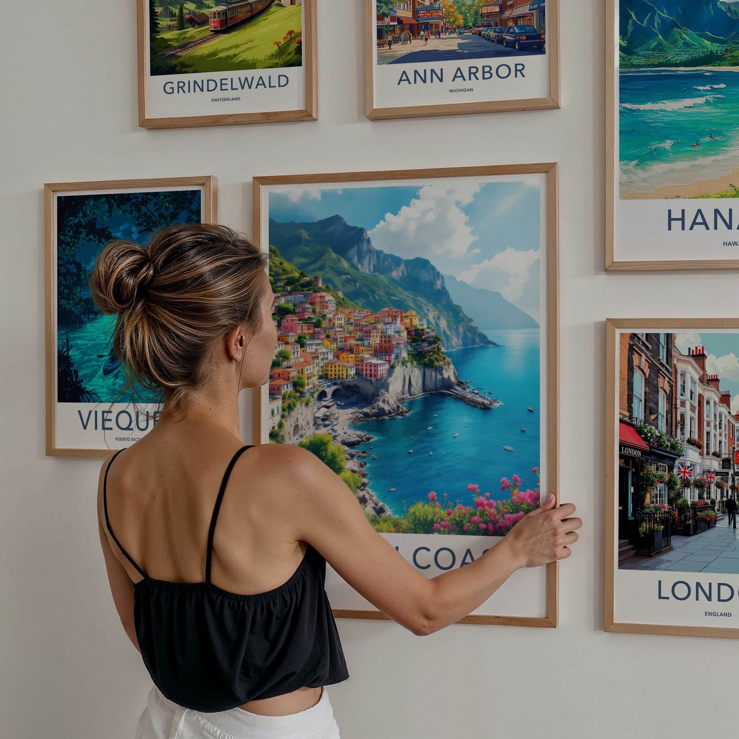 Amalfi Coast Poster - Italy Travel Art - Colorful Cliffside Town Home Decor