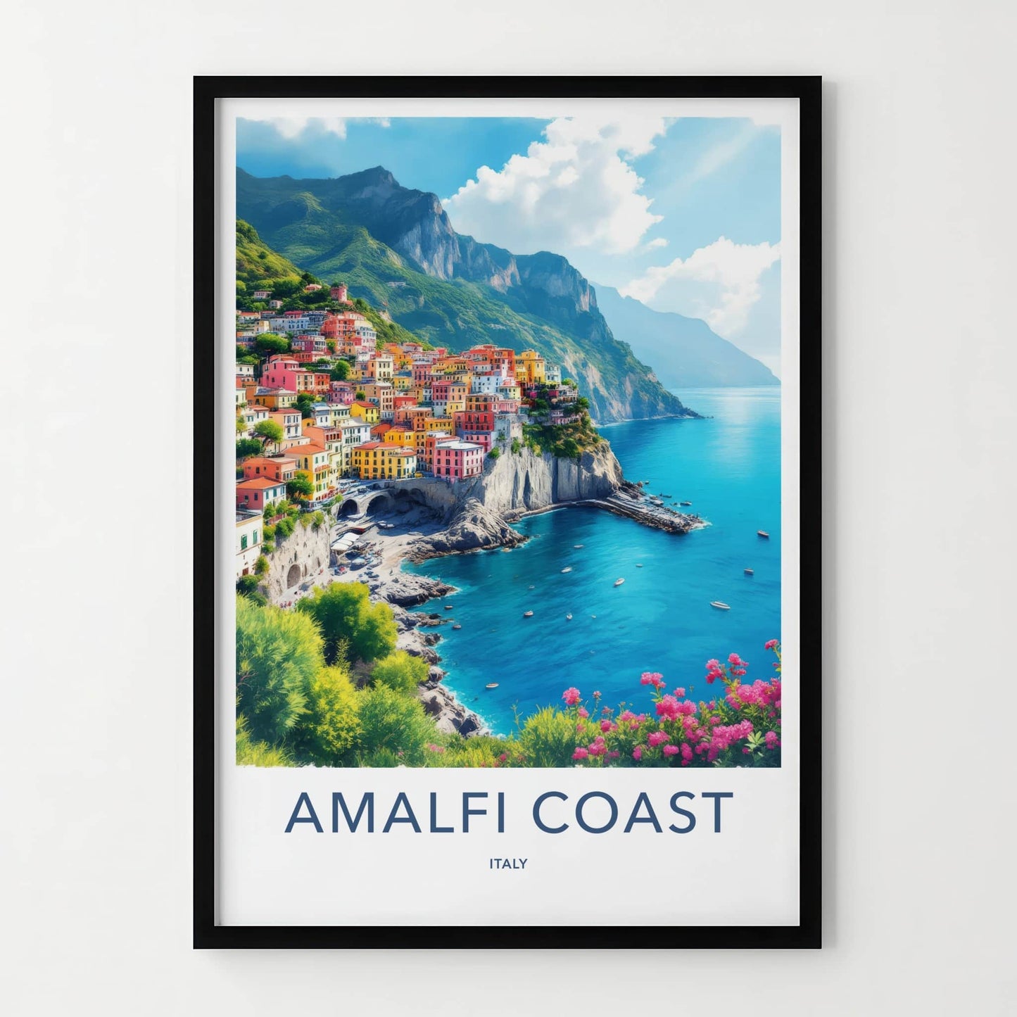 Amalfi Coast Poster - Italy Travel Art - Colorful Cliffside Town Home Decor
