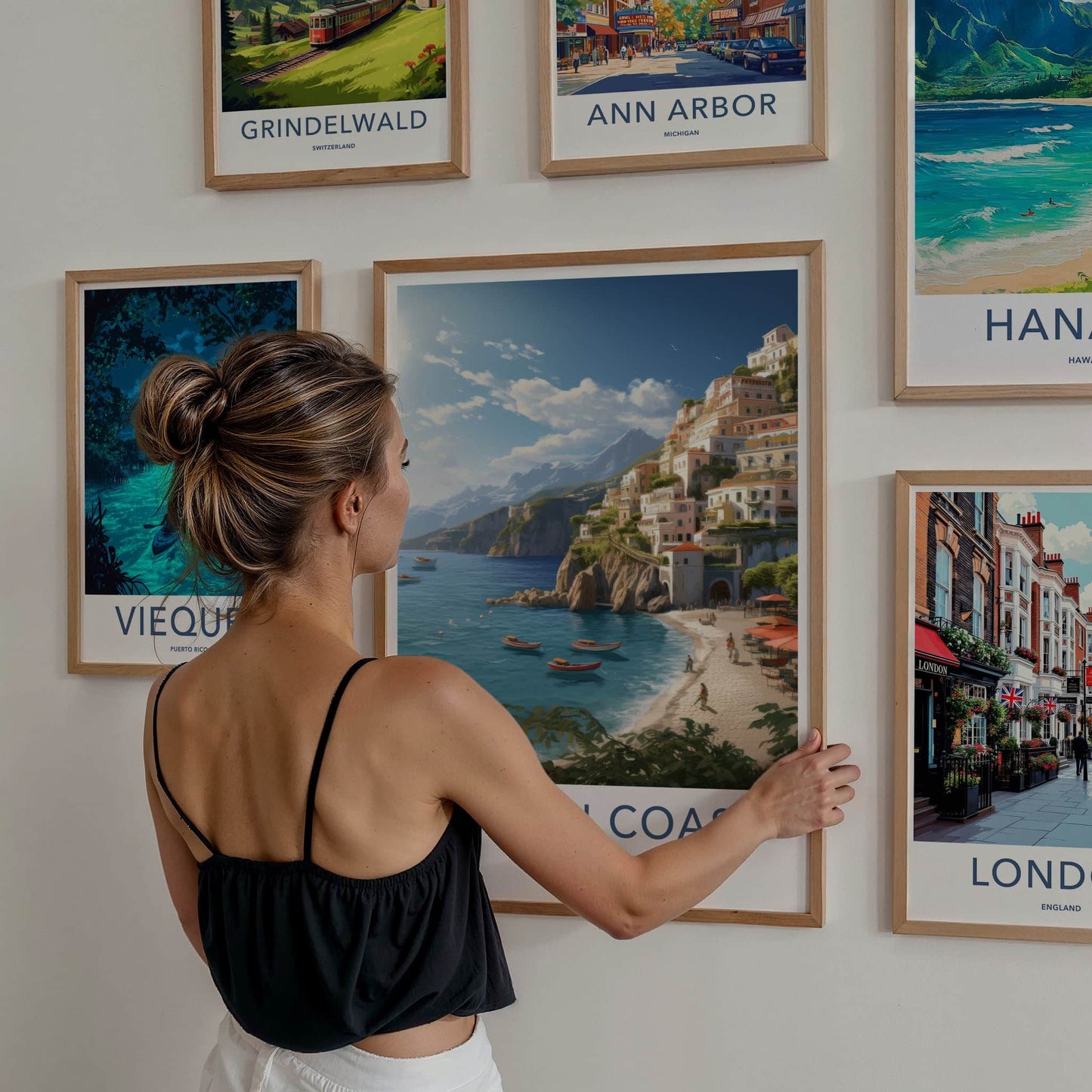 Amalfi Coast Poster - Italy Travel Art - Tiered Village Coast Home Decor