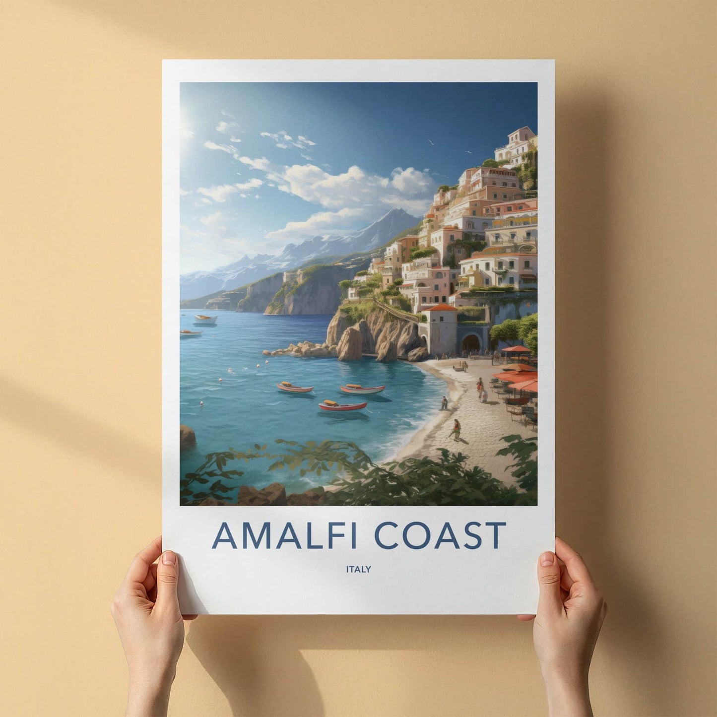 Amalfi Coast Poster - Italy Travel Art - Tiered Village Coast Home Decor