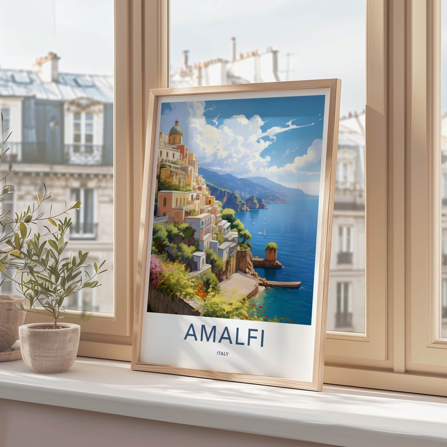 Amalfi Poster - Italy Travel Art - Terraced Coastal Buildings Home Decor