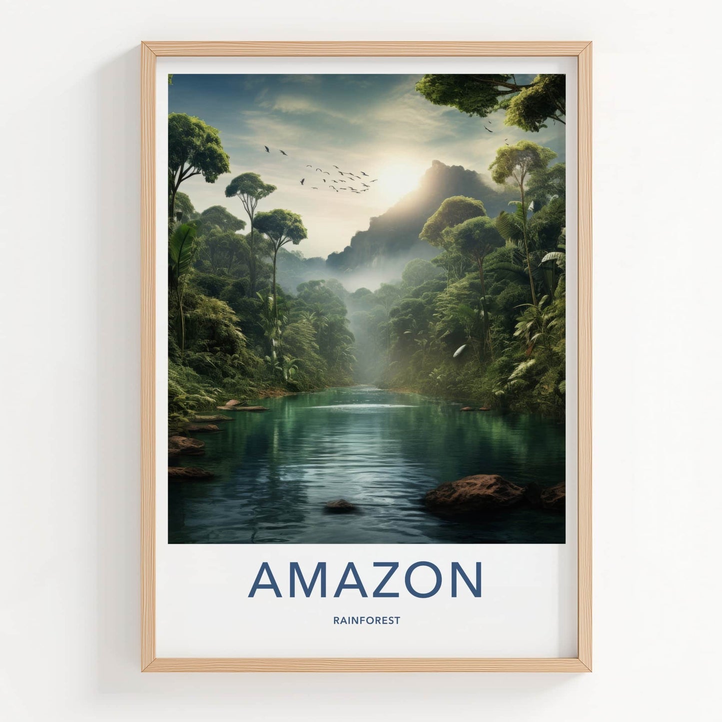 Amazon Poster - Brazil Travel Art - Lush River Sunlight Home Decor