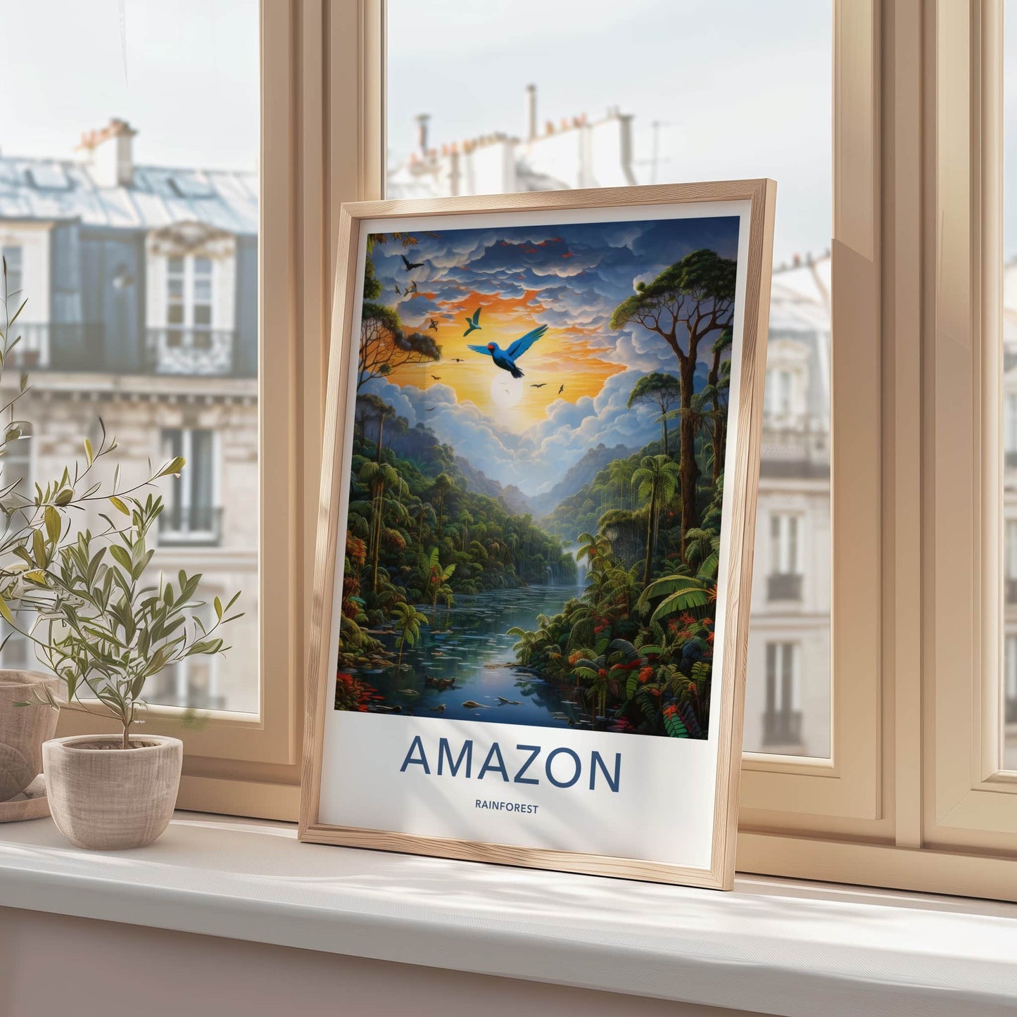Amazon Poster - Brazil Travel Art - Vibrant River Sunset Home Decor