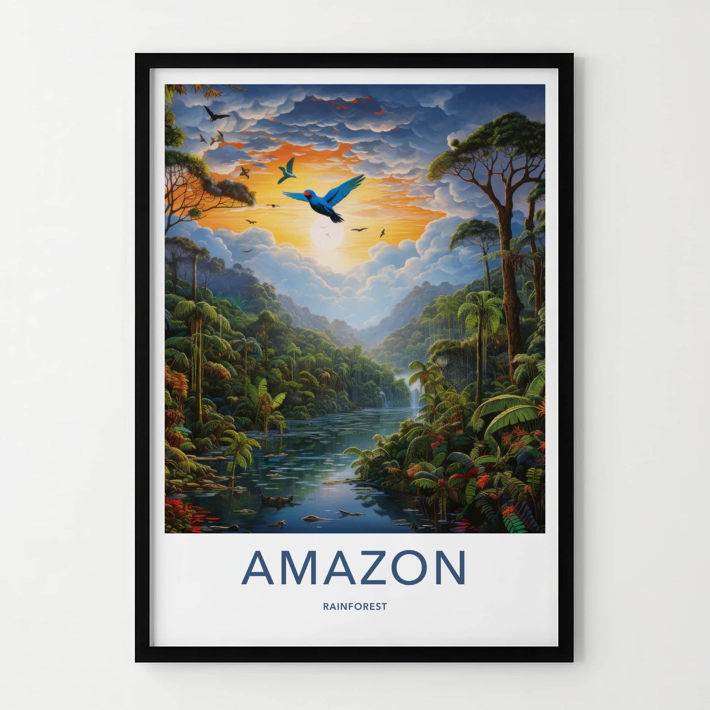 Amazon Poster - Brazil Travel Art - Vibrant River Sunset Home Decor