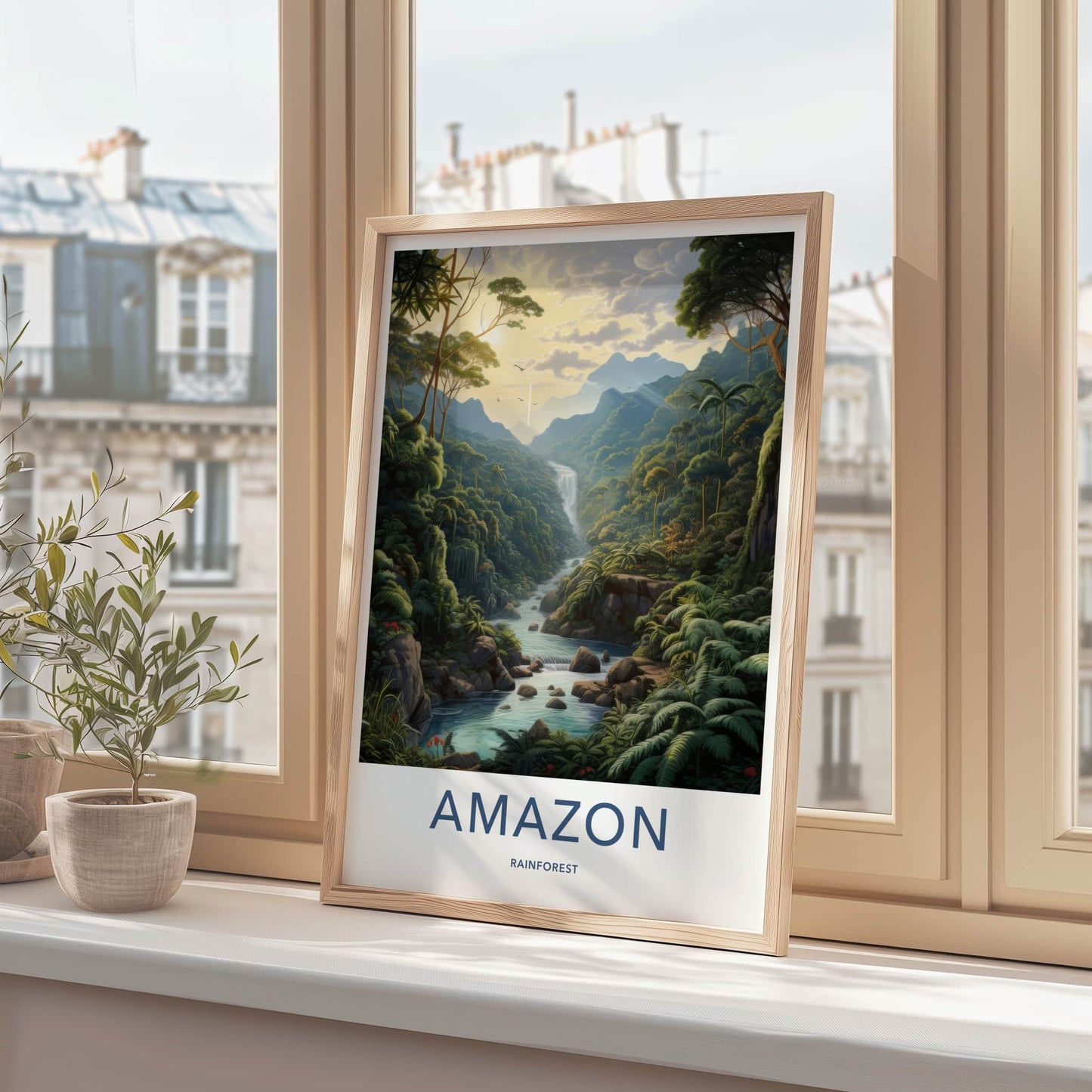 Amazon Rainforest Poster - Brazil Travel Art - Lush Jungle Waterfall Home Decor