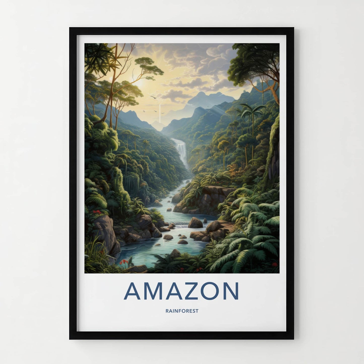 Amazon Rainforest Poster - Brazil Travel Art - Lush Jungle Waterfall Home Decor