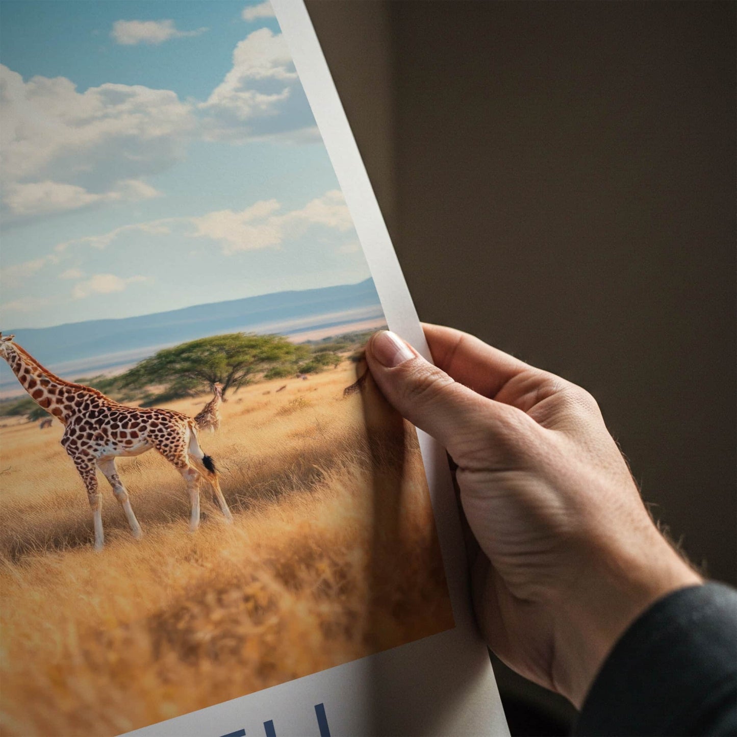 Amboseli Poster - Kenya Travel Print - Savanna Giraffes Sky Wall Decor