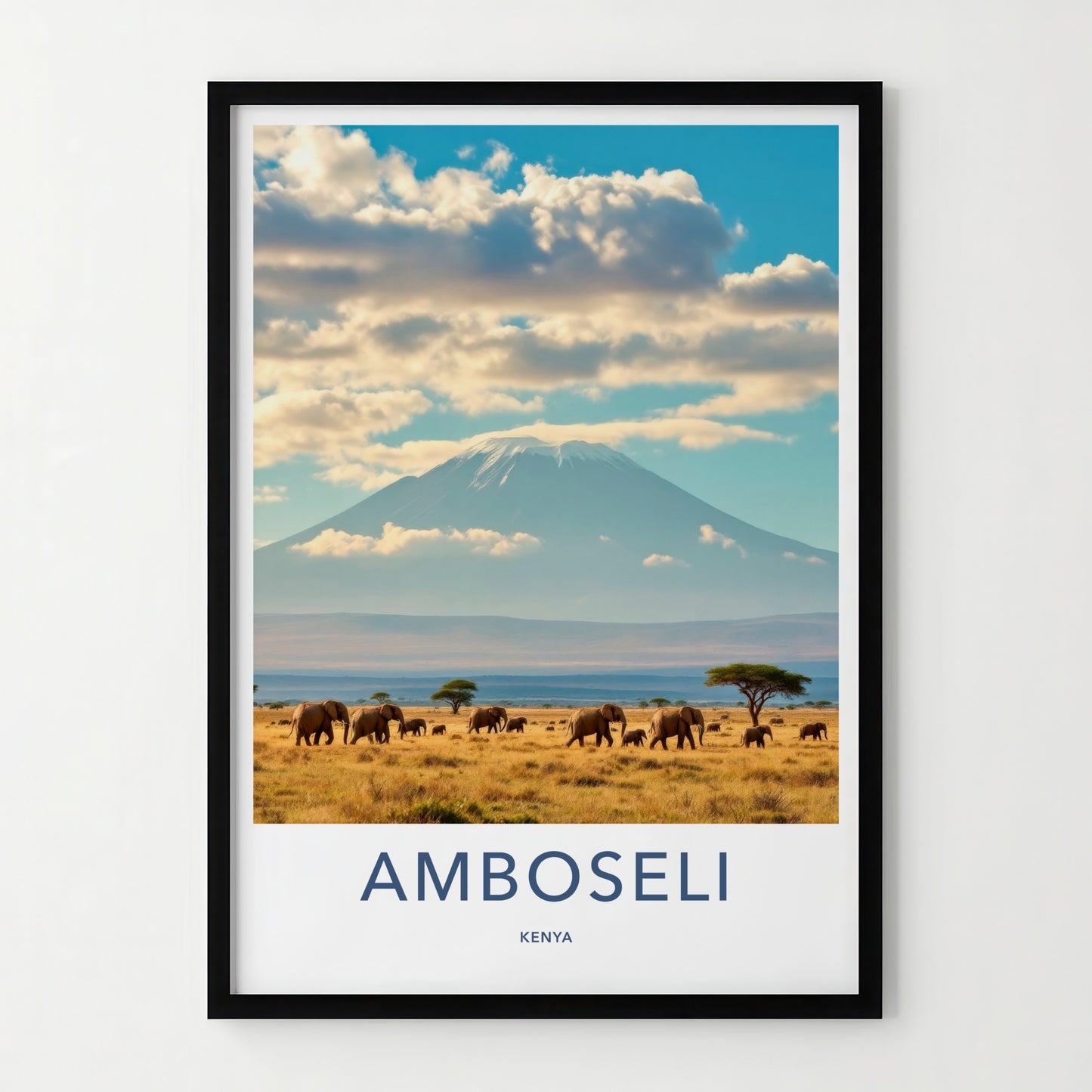 Amboseli Poster - Kenya Wall Art - Elephants Kilimanjaro Plains Home Decor