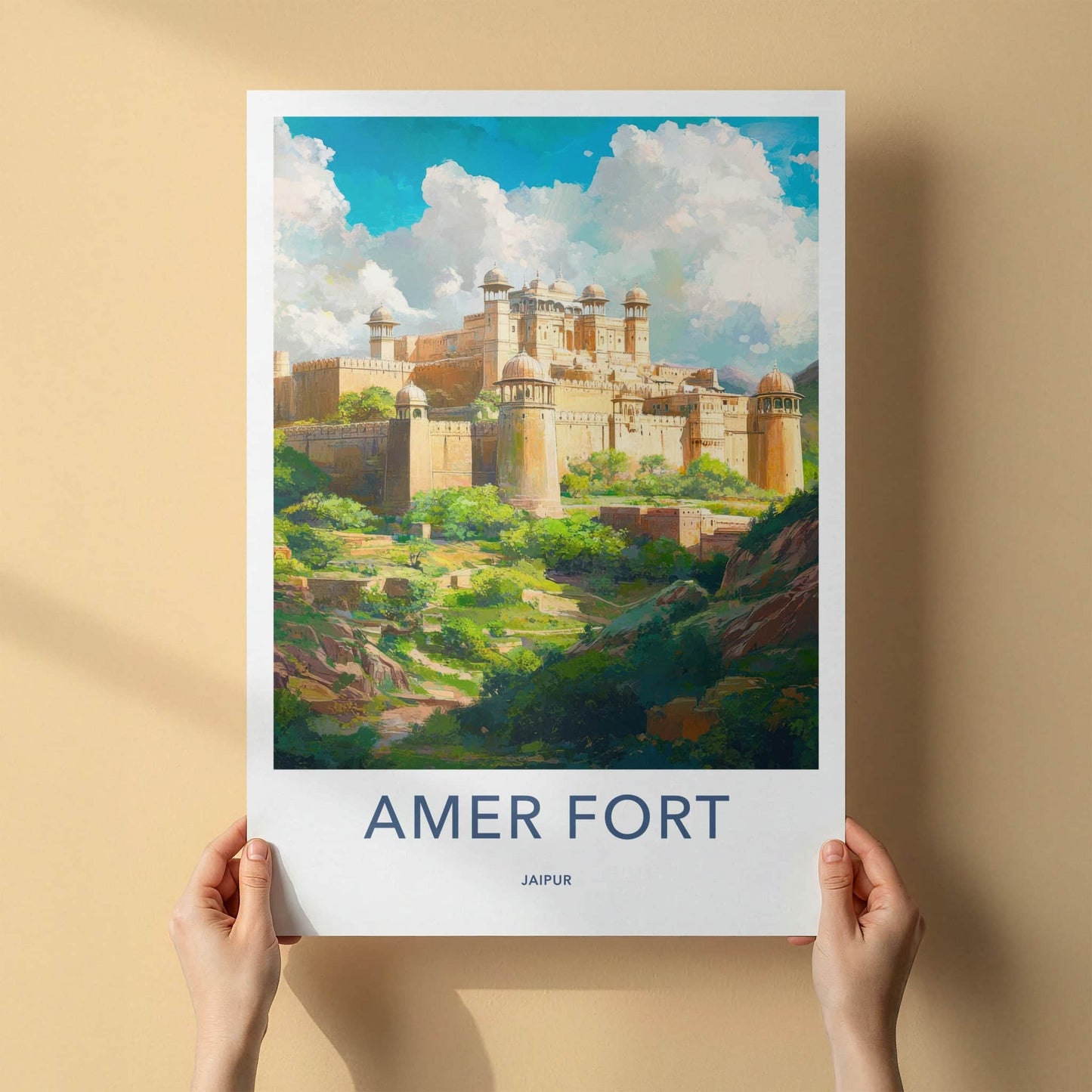 Amer Fort Poster - India Travel Art - Rajasthan Ancient Fort Overlook Home Decor