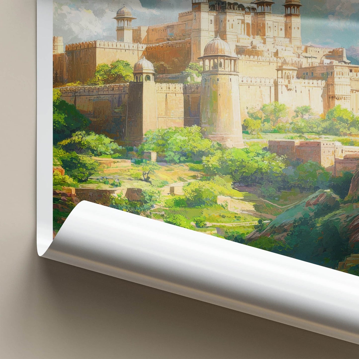 Amer Fort Poster - India Travel Art - Rajasthan Ancient Fort Overlook Home Decor
