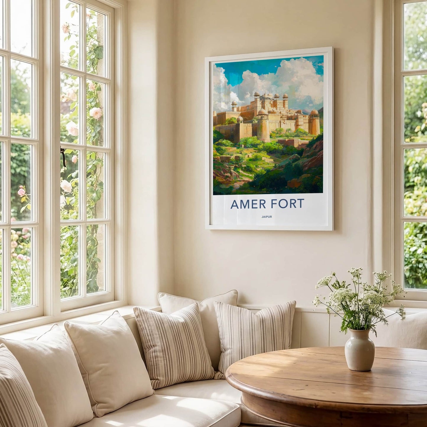 Amer Fort Poster - India Travel Art - Rajasthan Ancient Fort Overlook Home Decor