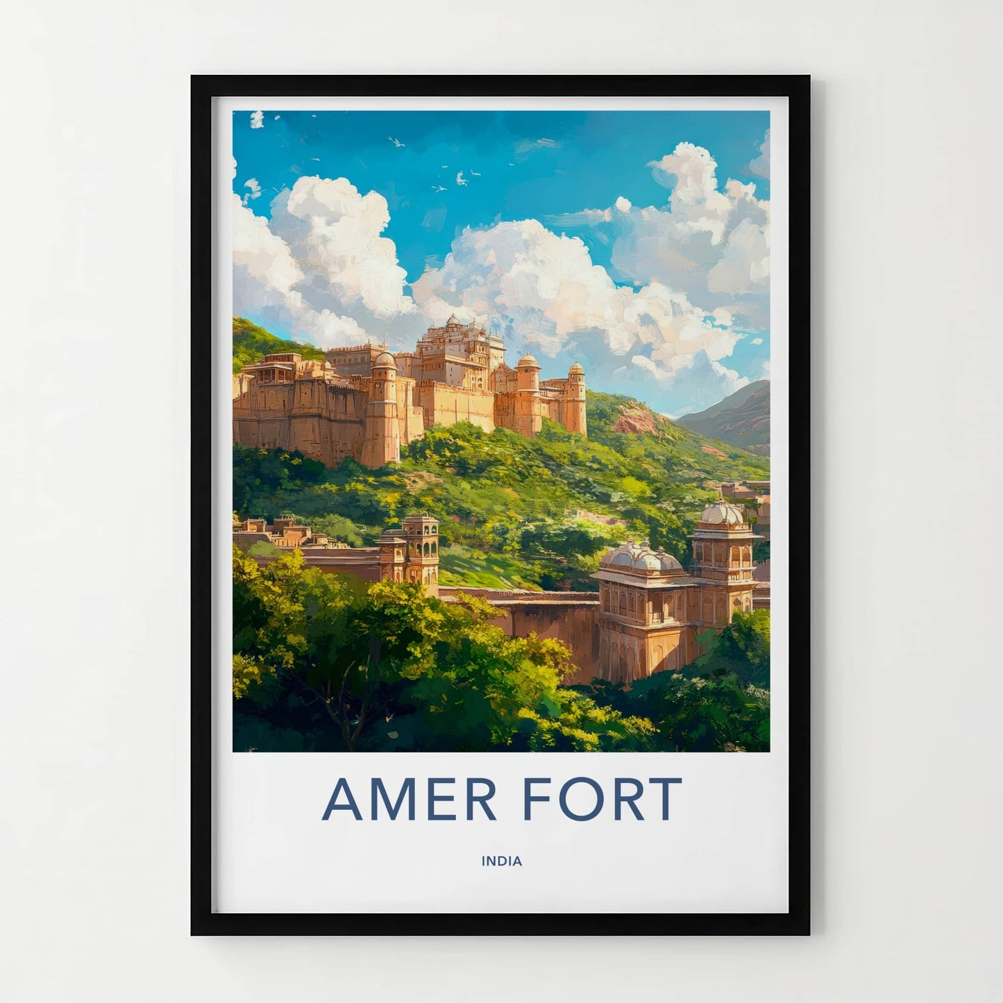 Amer Fort Poster - India Travel Art - Rajasthan Hillside Palace View Home Decor
