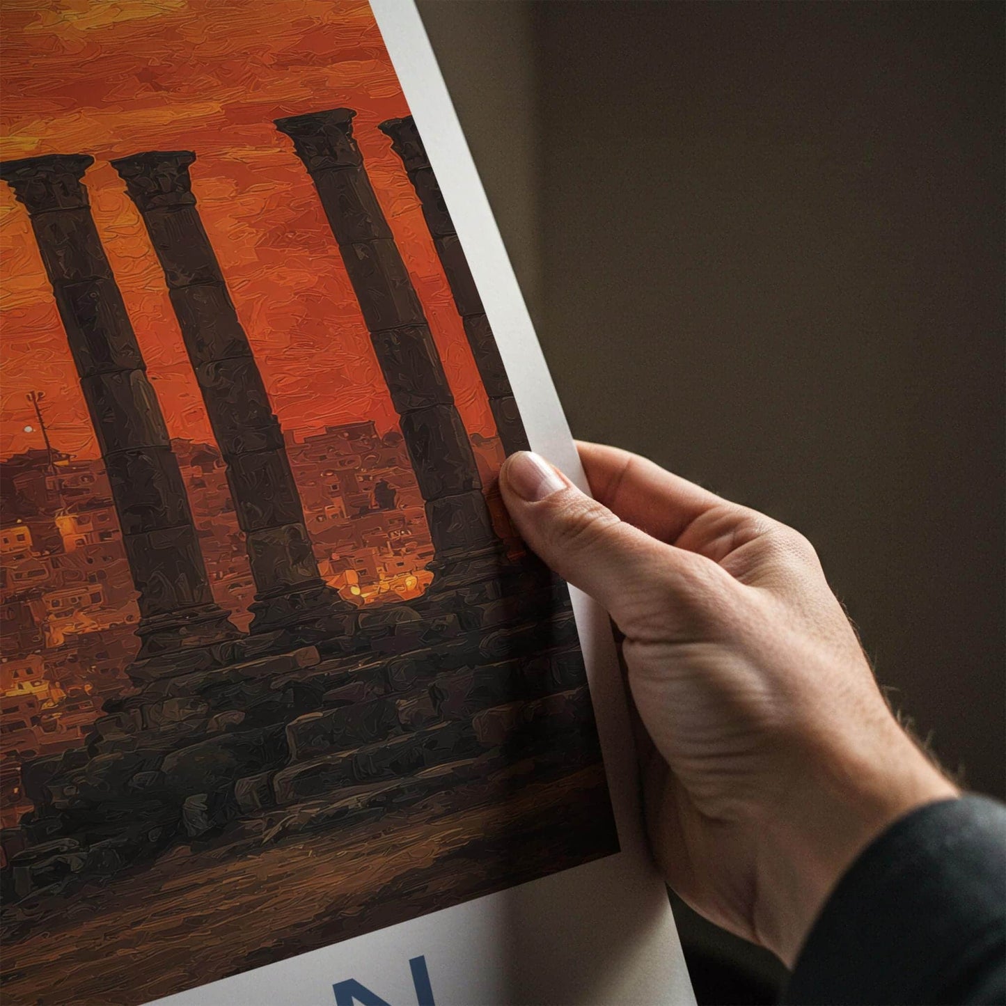 Amman Poster - Jordan Travel Art - Columns city sunset Wall Decor