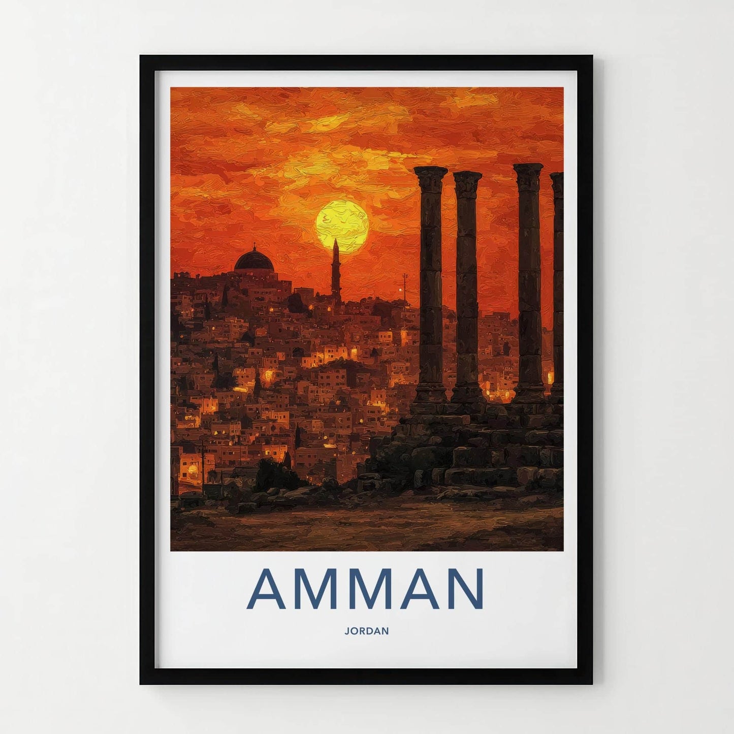 Amman Poster - Jordan Travel Art - Columns city sunset Wall Decor