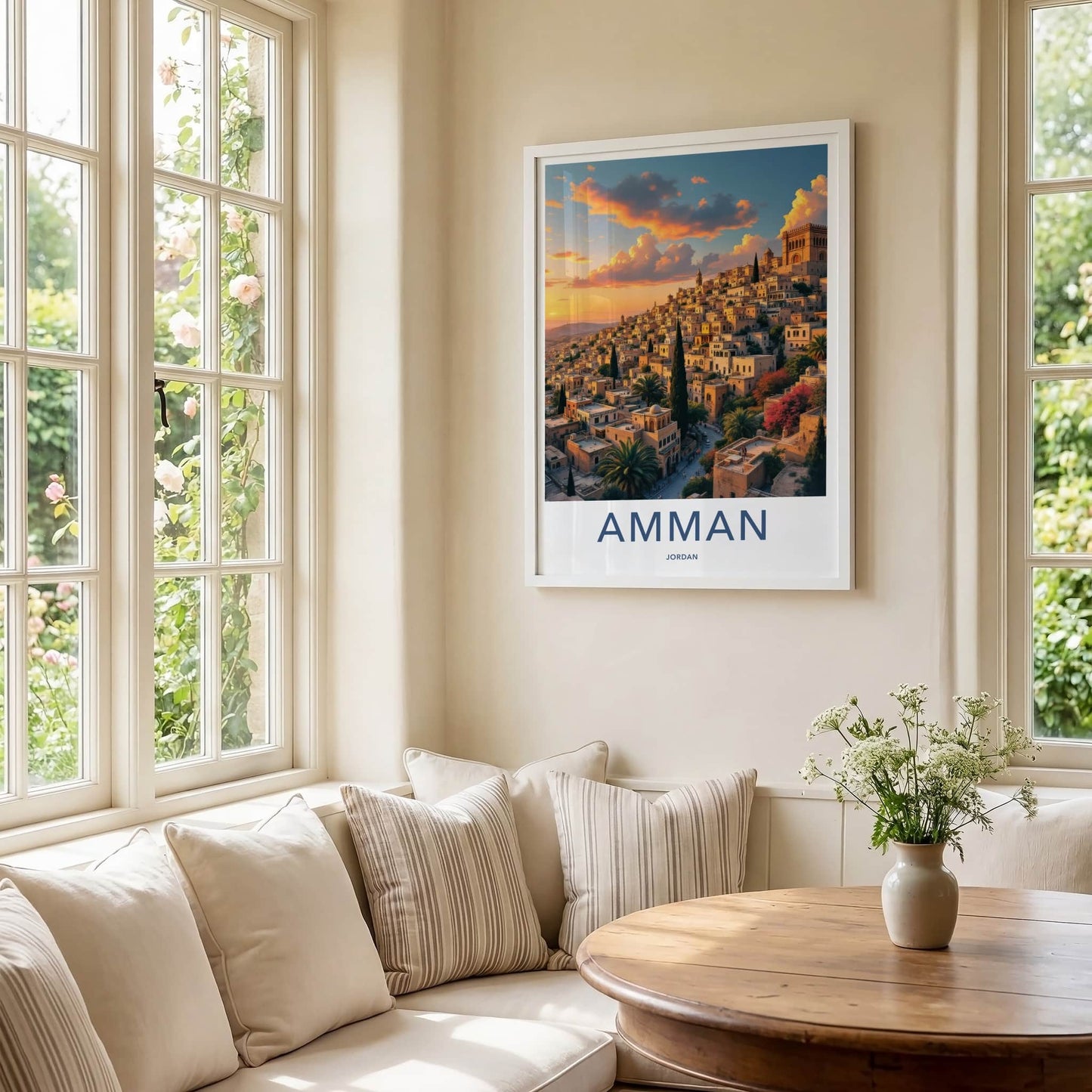 Amman Poster - Jordan Travel Art - Golden Hour Hillside Home Decor