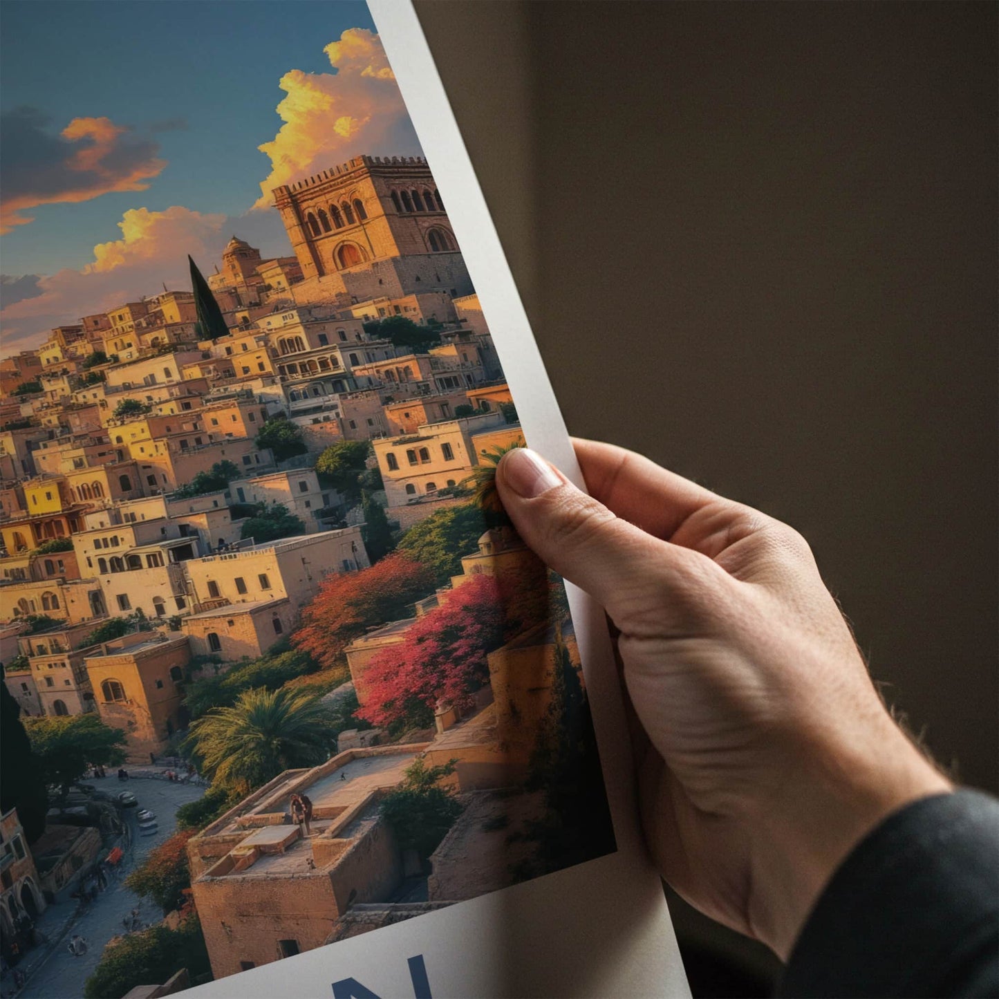 Amman Poster - Jordan Travel Art - Golden Hour Hillside Home Decor