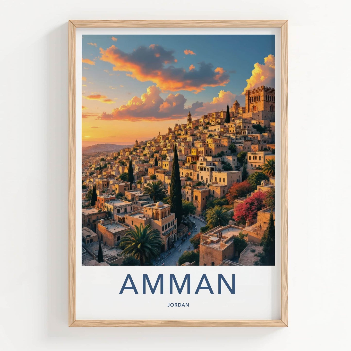 Amman Poster - Jordan Travel Art - Golden Hour Hillside Home Decor