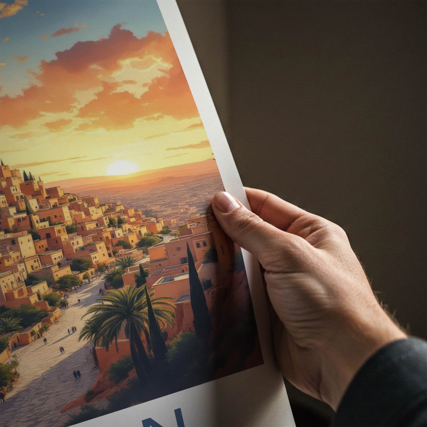 Amman Poster - Jordan Travel Art - Hillside City Sunset Wall Decor