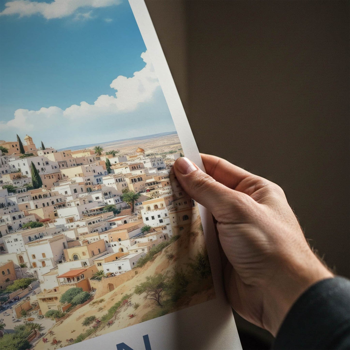 Amman Poster - Jordan Travel Art - Hillside Cityscape Golden Wall Decor